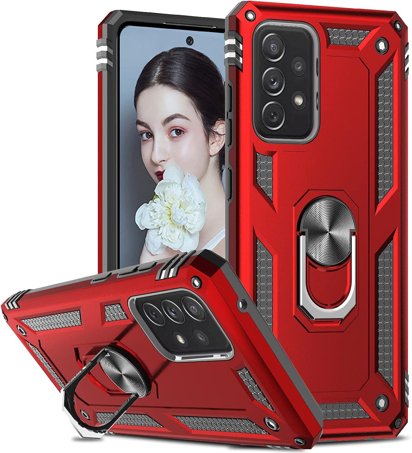 LeYi for Samsung A52 5G Case, A52 5G Case with [2 Pack] Tempered Glass Screen Protector, [Military-Grade] Magnetic Kickstand Car Mount Shockproof Phone Case for Samsung Galaxy A52 5G/A52S, Red