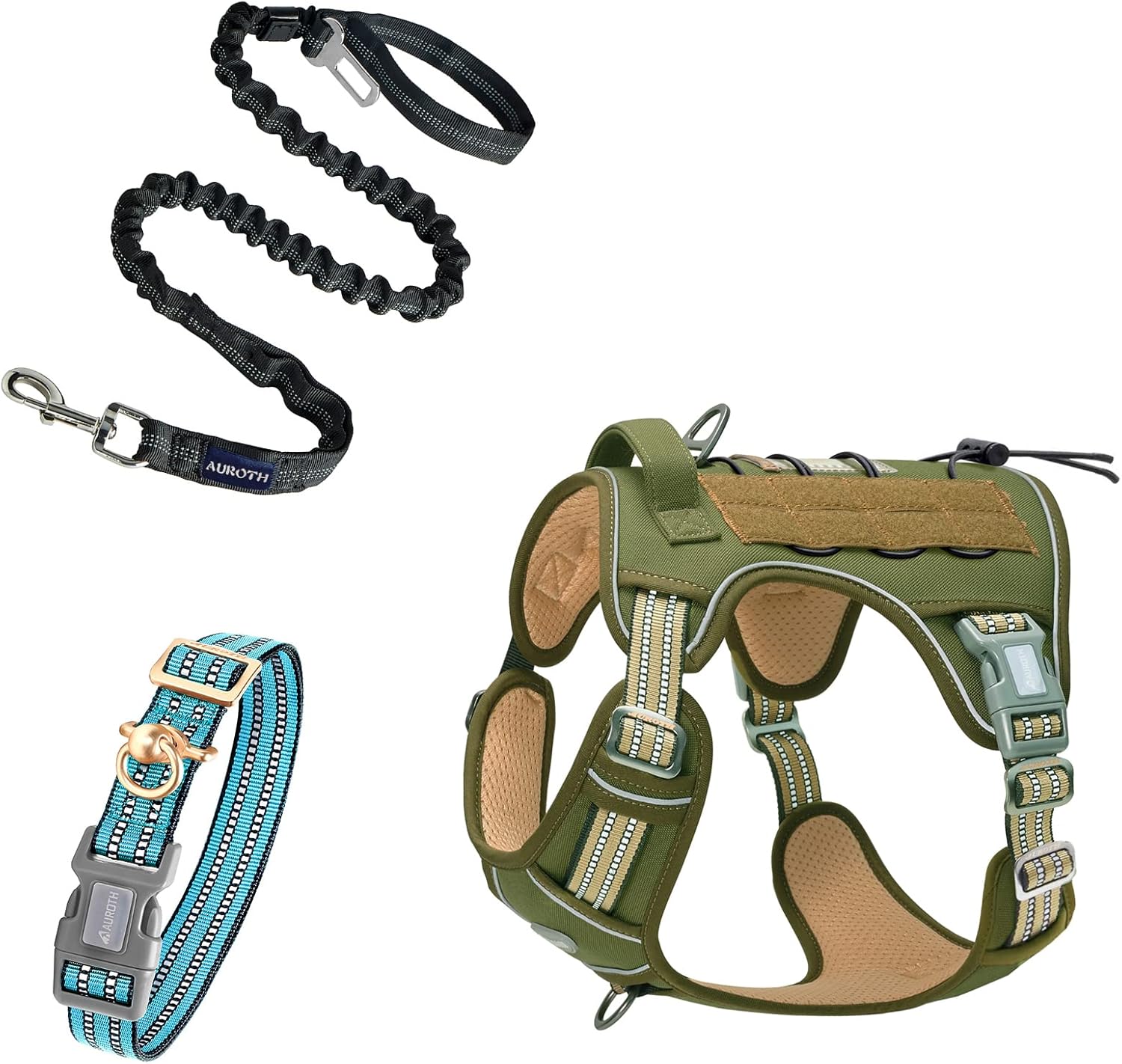 Auroth Tactical Dog Harness with 6 FT Heavy Duty Dog Leash and Reflective Dog Collar for Medium Large Dogs