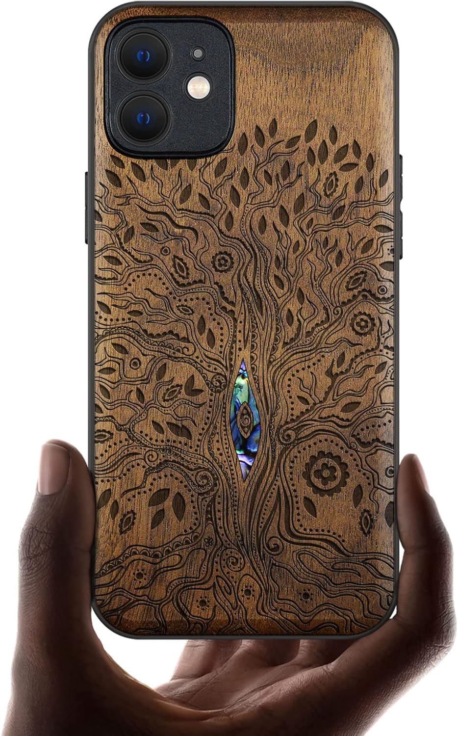 Carveit Designer Wooden Protective Case for iPhone 12 Magnetic Cover [Wood Engraving & Shell Inlay] Wood Phone Case Compatible with iPhone 12 MagSafe 6.1 Inch (Tree-Cherry)