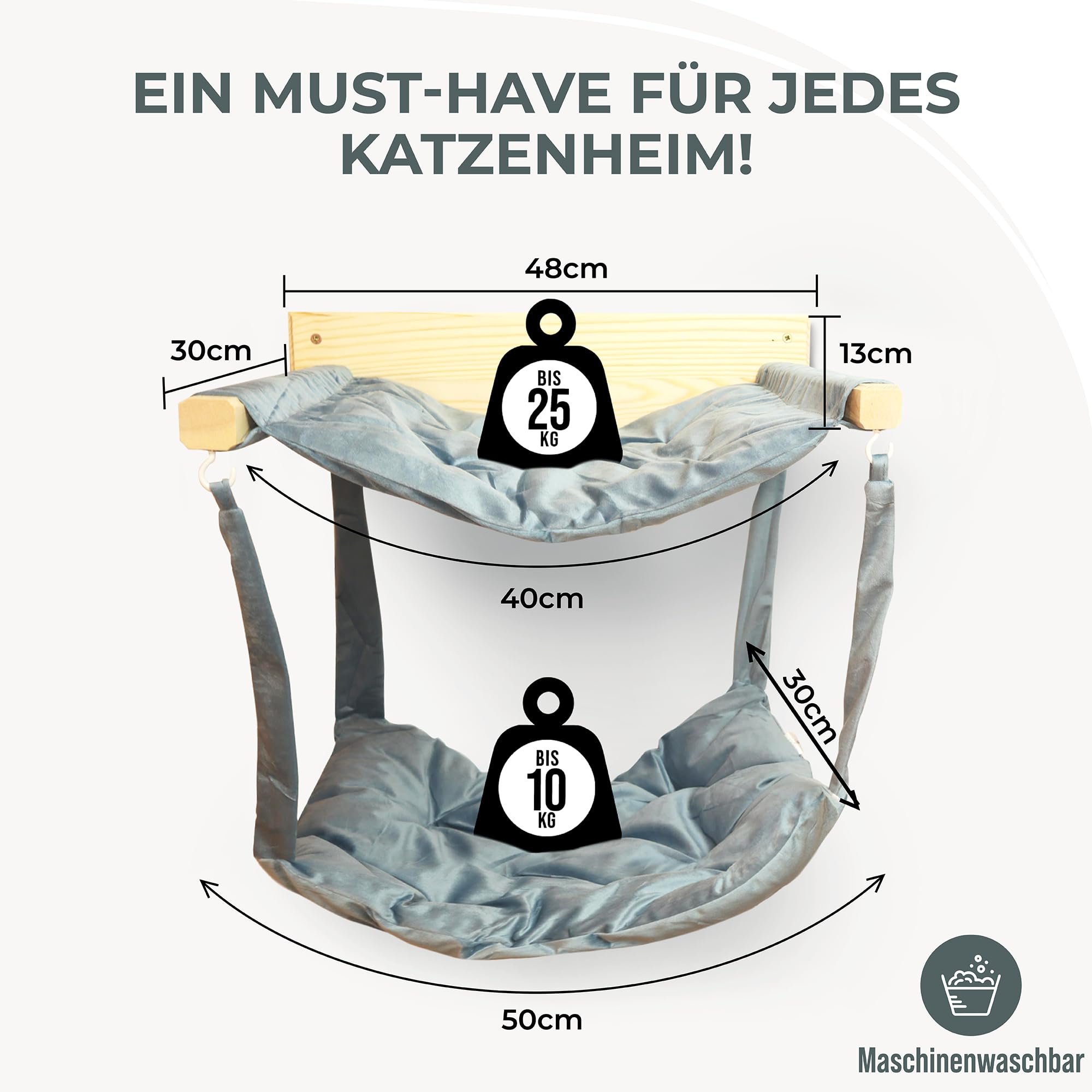 myHANA Kletterwand Katzen Kiefernholz | Hängematte Katze Wand 3 Farbvarianten| WandHängematte | Katzen Wandelemente | Katzenmöbel | Katzewandliege| Katzenbett | Wandkratzbaum