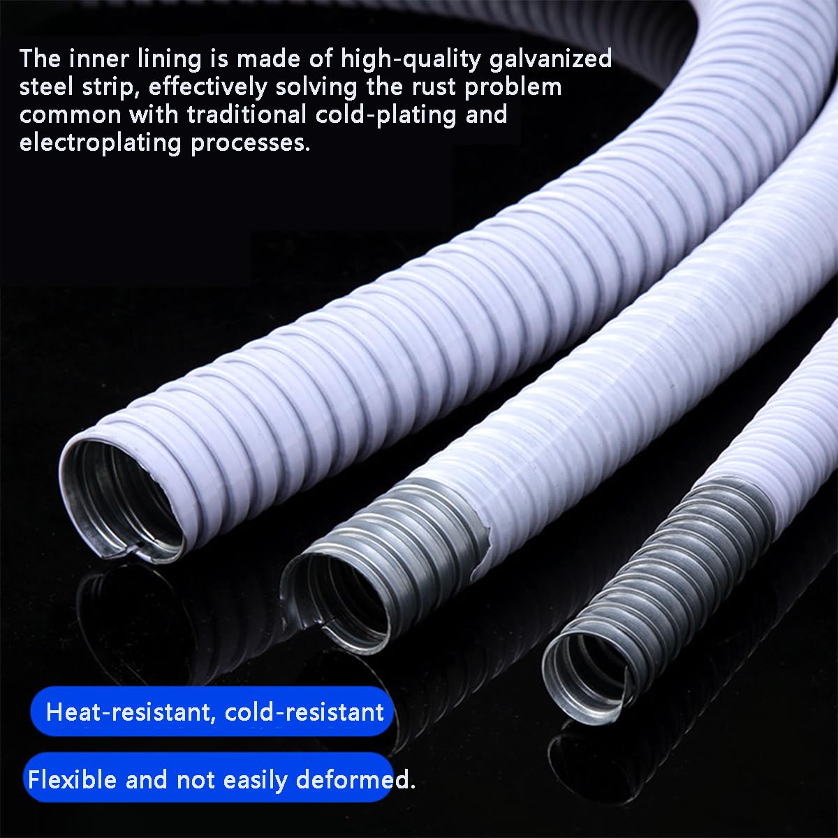 Kunststoffbeschichtetes Metall Flexibles Leerrohr Kabelschutzrohr PVC Stahl Wasserdicht für Außeninstallation Garten Industrie Kabelschutz,25mm（50m）