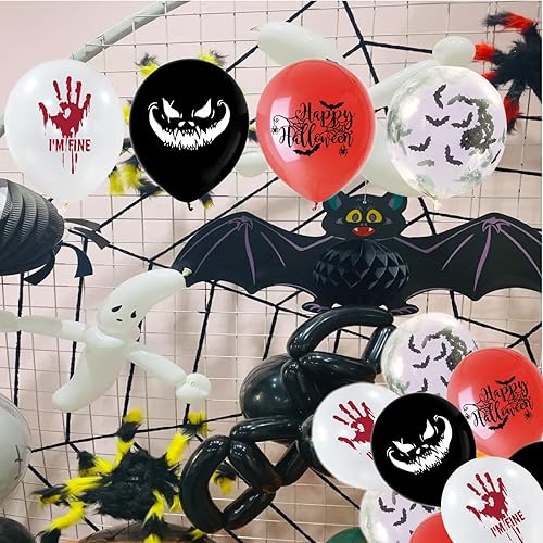 Miniatura 3 de Paquete de 50 globos de Halloween, negro, blanco, rojo y confeti para decoración de fiesta de cumpleaños de Halloween