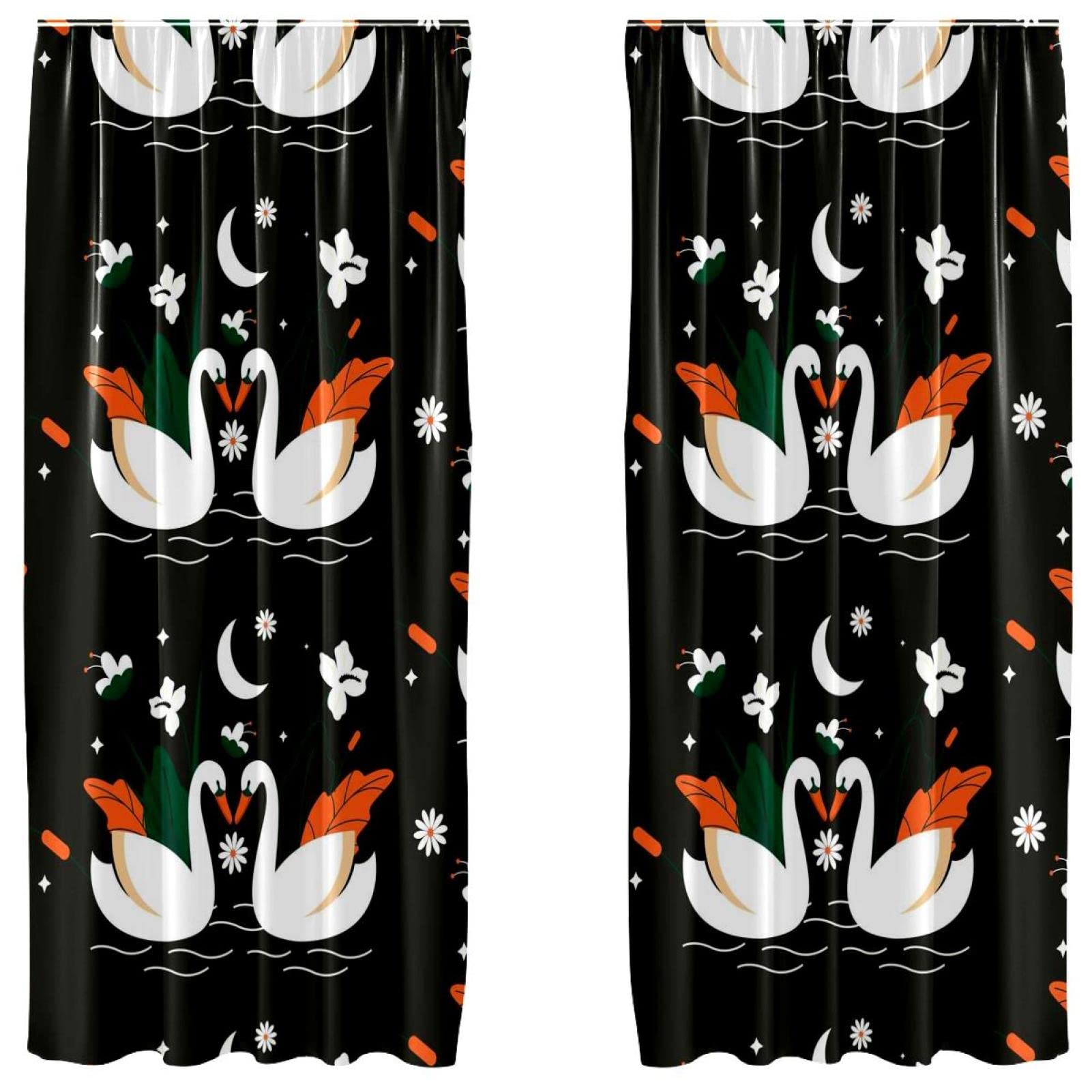 Cortinas con patrón negro Swan salones modernos y dormitorios elegantes juego de 2 paneles