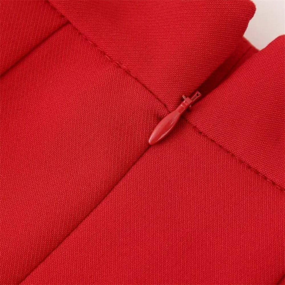 SWEPER Falda Corta De Mujer - Falda Plisada De Cintura Alta con Cremallera para Mujer, Minifalda Roja Ajustada De Estilo Preppy De Primavera, Falda Corta