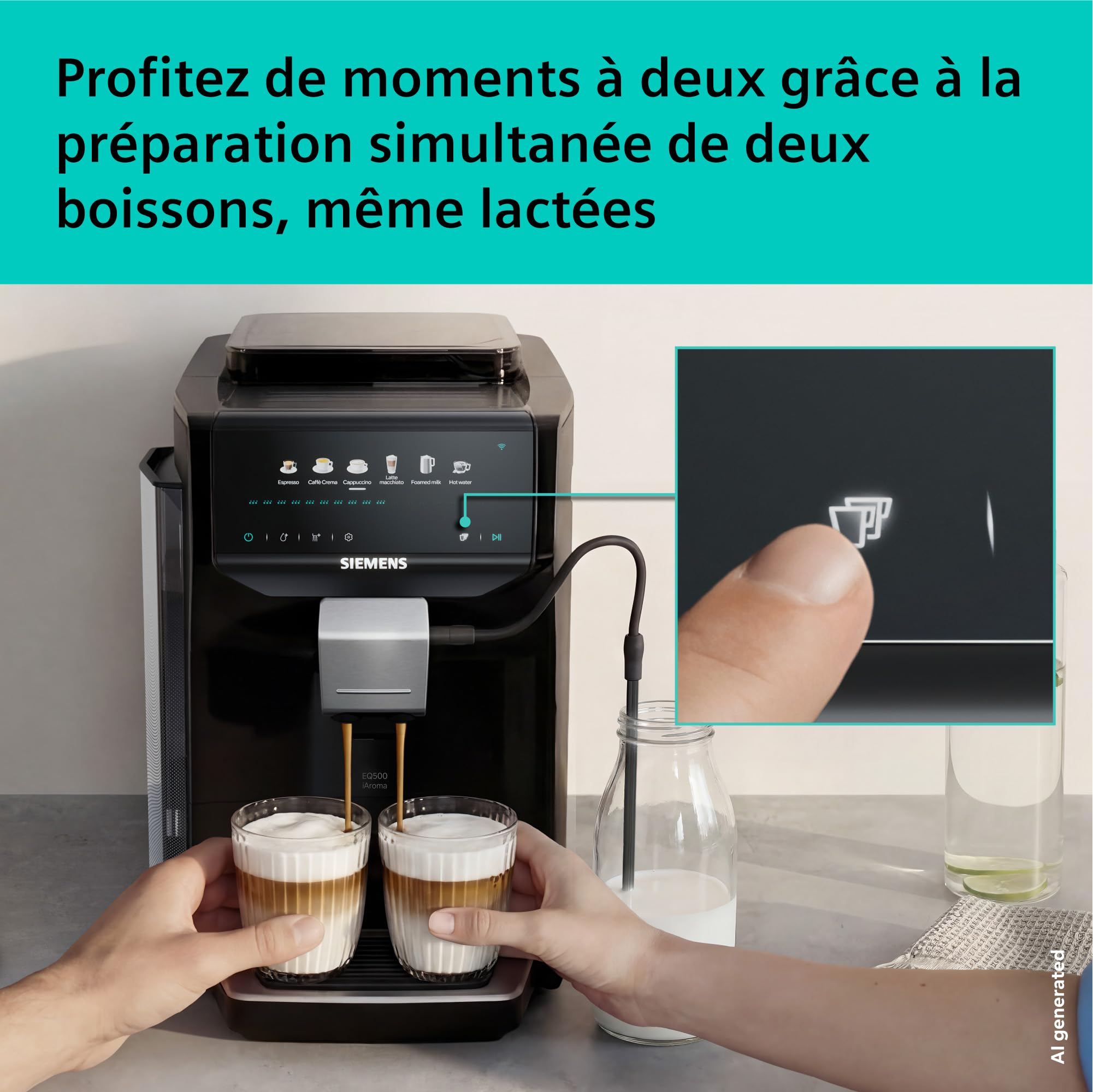 SIEMENS EQ500 iAroma, machine à café automatique avec broyeur intégré, commandes tactiles pour 6 boissons et personnalisation rapide, nettoyage facile, noir, TP551E07