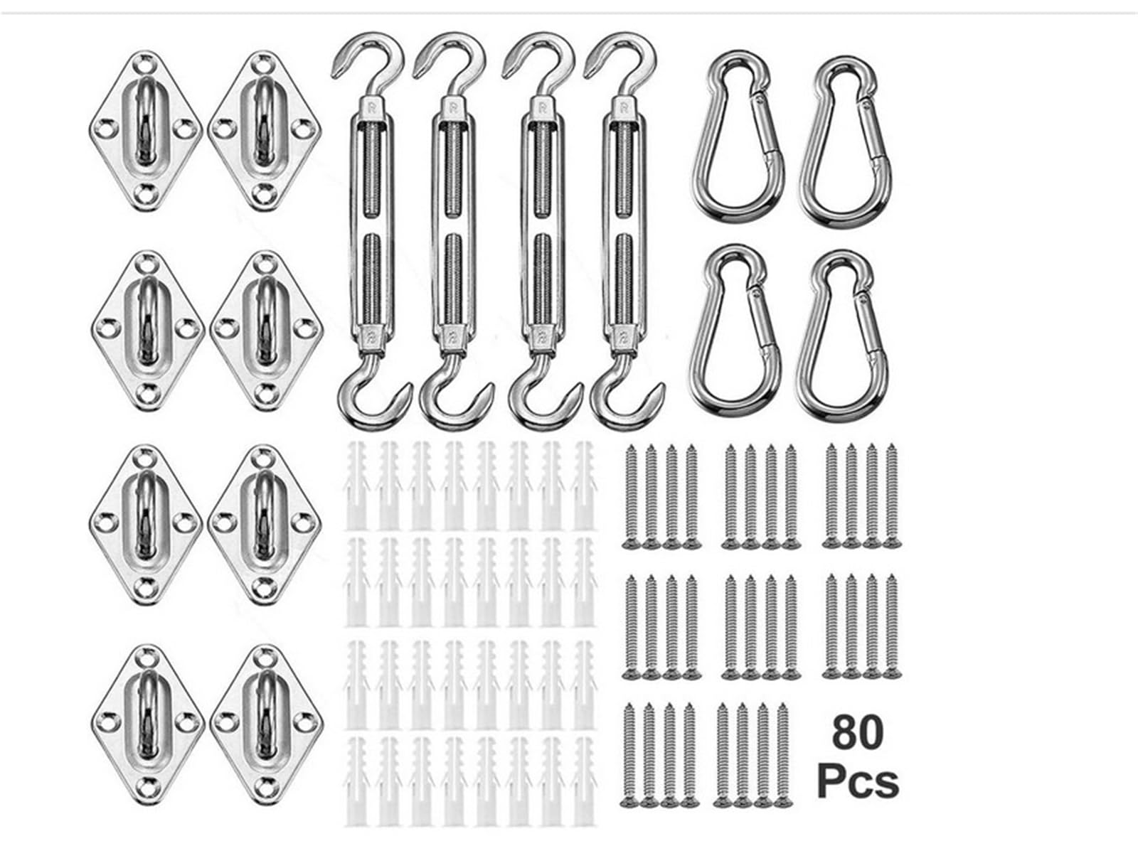 1 Satz 304 Edelstahl Markisenpolster Ösenplatten Haken Set Sonnenschutz Segel Installation Spannschloss Karabinerhaken Sonnenschirm Hardware für Seil(140-220mm)