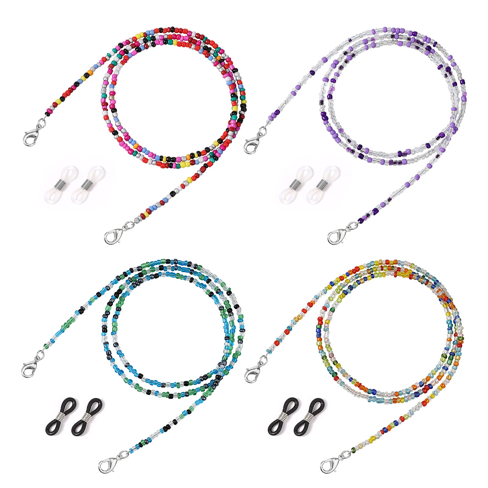 Hifot Hifot correa gafas 3 piezas, perlas cuerda gafas de sol, Retenedor Cadenas gafas lectura para mujer hombre niño (Multicolour-4 Pack)