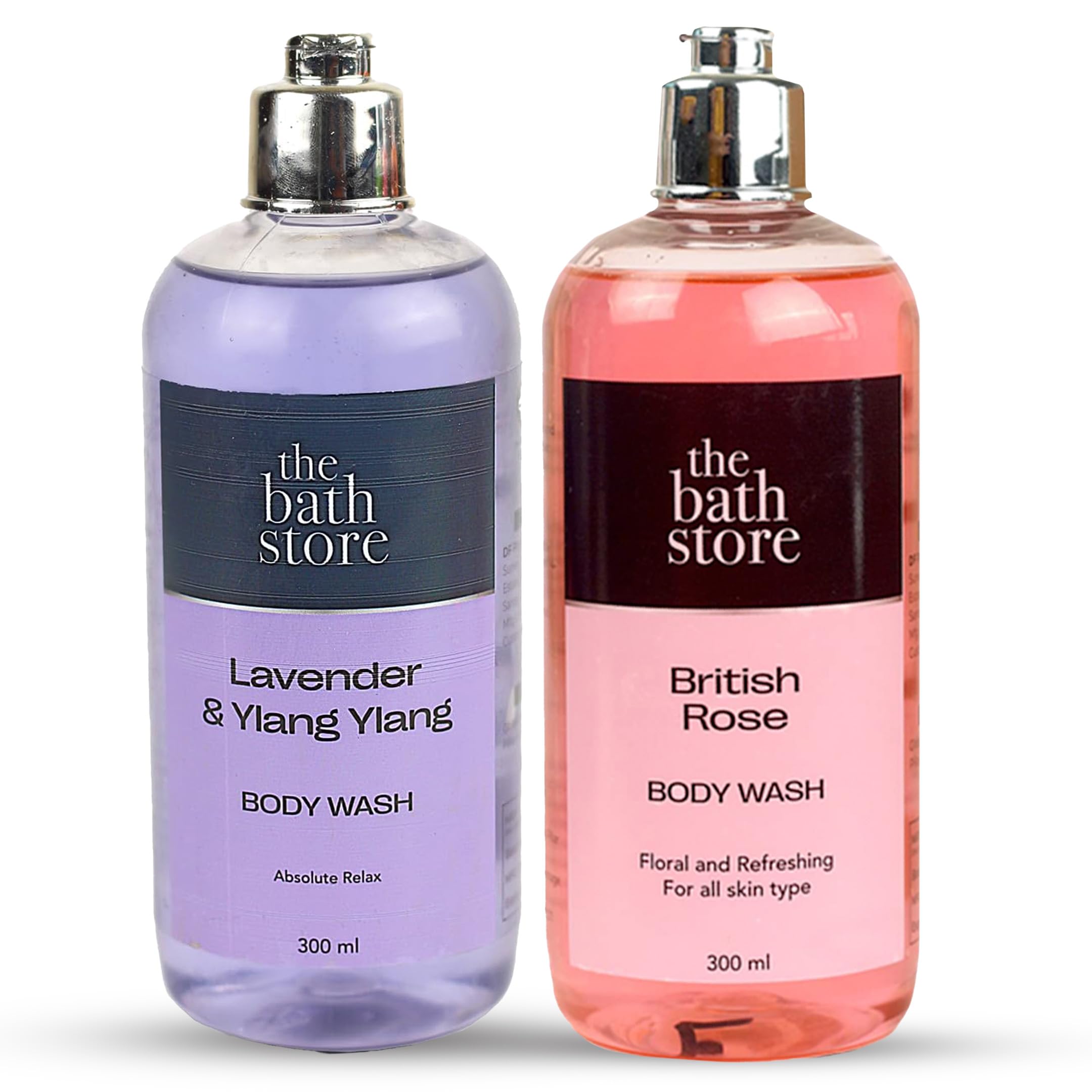 The Bath Store (British Rose & Lavender) Body Wash Shower Gel | Body Wash for Men & Women for smoother skin | Liquid Soaps for Bath for all Skin Types - No Sulphates & Paraben - 300ml*2