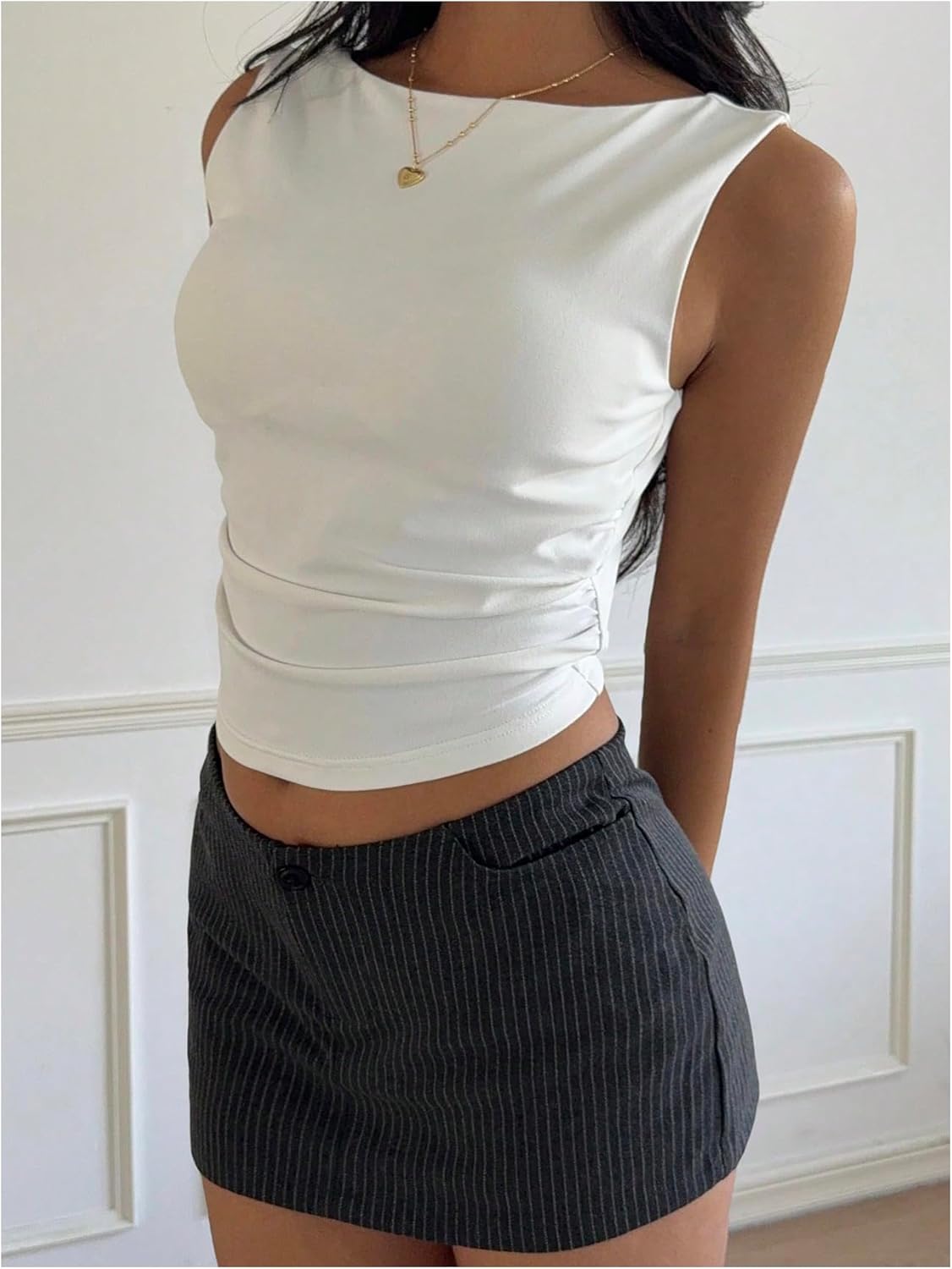 SweatyRocks Women's Open Back Fitted Shelf Bra Crop Tank Top Basic Sleeveless Backless Shirt - Image 6