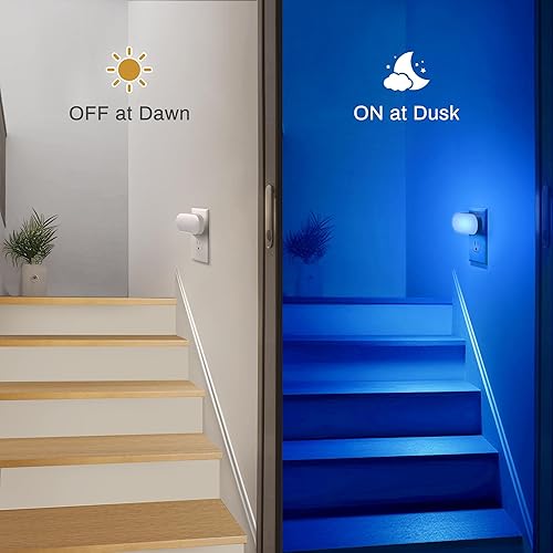 Miniatura 4 de DORESshop Luz nocturna azul, encendidoapagado automático, brillo ajustable de 0-100 lúmenes, enchufe regulable en la pared luz nocturna para