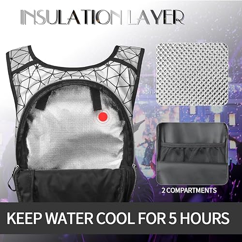 Miniatura 5 de Paquete de hidratación, mochila de agua con vejiga de hidratación de 3 L, aislamiento ligero, esencial para festivales, mochila de hidratación rave