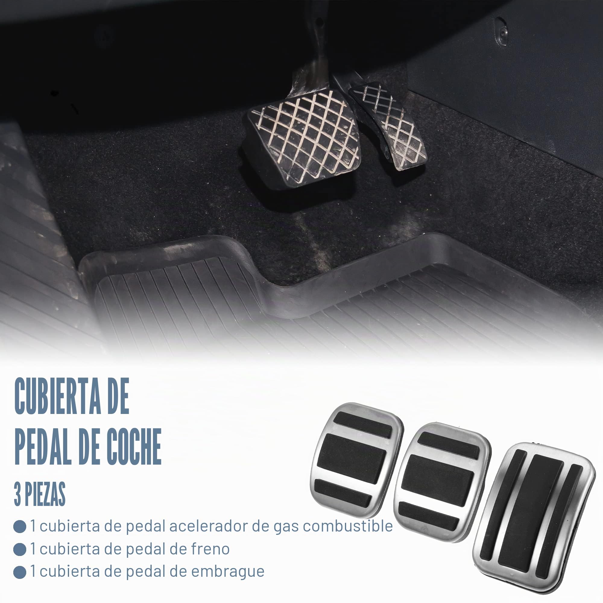 A ABSOPRO 3 Piezas Cubiertas De Pedal Para Peugeot 3008 17-21 | Material: Aleacion De Aluminio Y Caucho, Color: Negro Y Plateado, Para Peugeot 5008 19-21, Instalacion Sin Taladrar