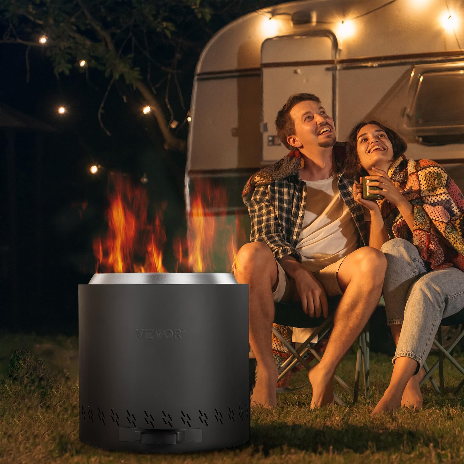 VEVOR Braciere Senza Fumo 400 x 390 mm Braciere da Esterni con Cassetto Cenere Rimovibile, Braciere Portatile 6,5 kg Interno in Acciaio Inossidabile SUS430, per Campeggio all'Aperto in Patio, Nero