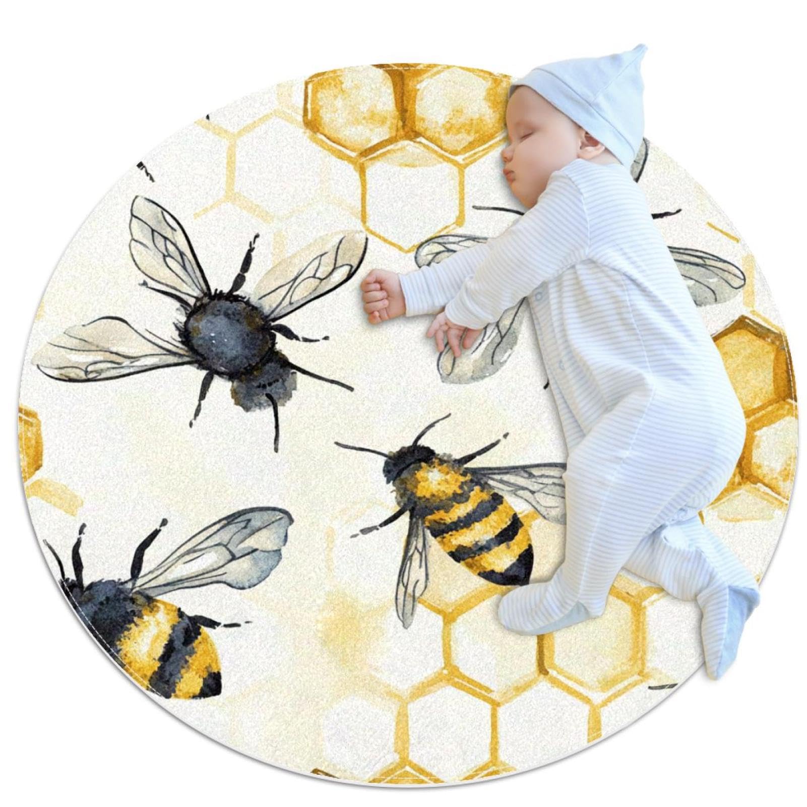 Tapis de salle de bain abeille rond 1m antidérapant pour chambre à coucher