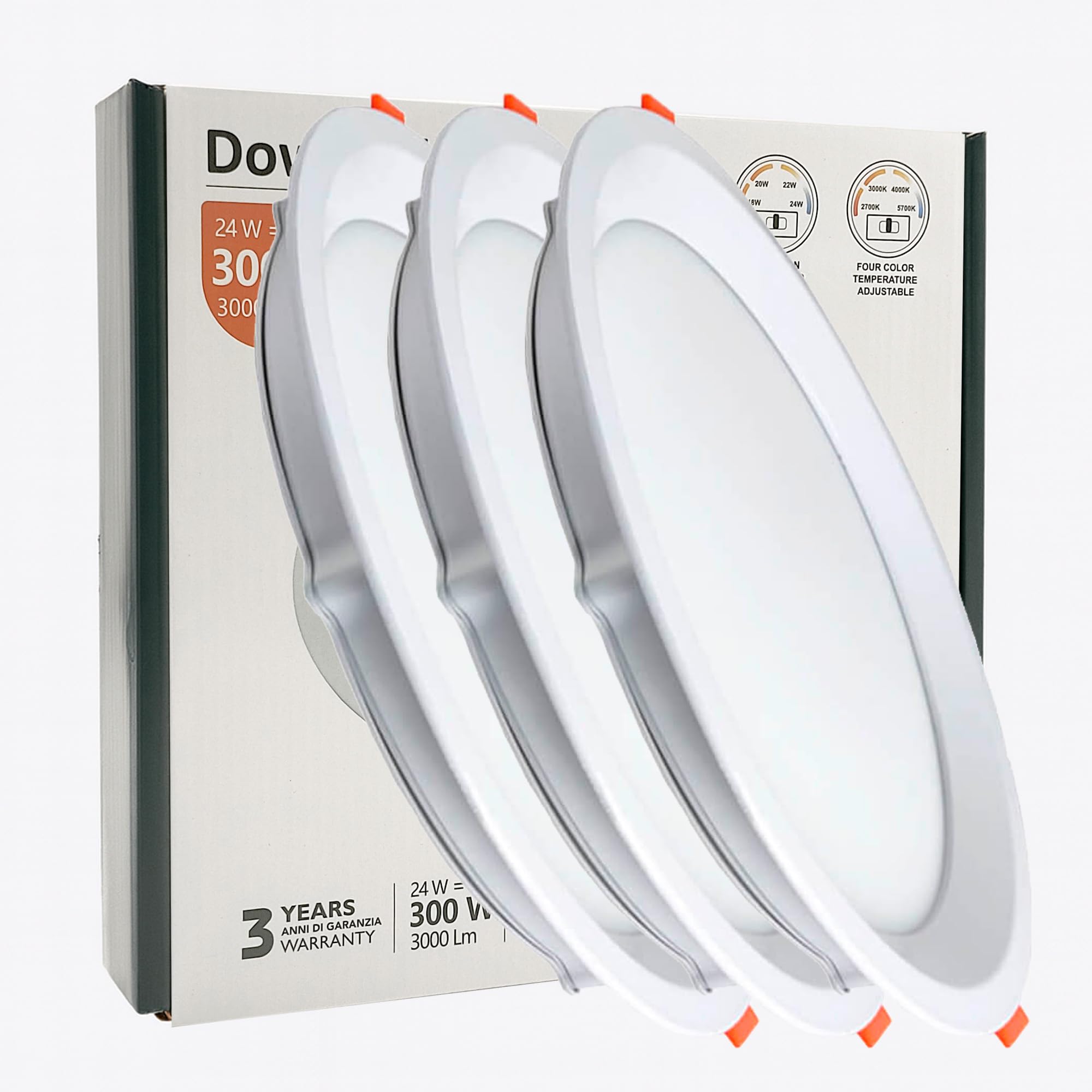 FactorLED Pack x3 Downlight LED Techo Empotrable Circular, 225mm 24W (300W), Panel Redondo Empotrado, URG17, Potencia Regulable, Luz Seleccionable 3000K-4000K-5700K (CCT) (3, Ø225mm)