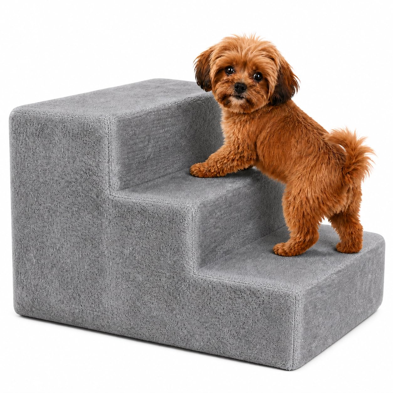 lionto Escalera para mascotas, Escalera para gatos, Escalera para perros, 46 x 36 x 34 cm, Gris claro