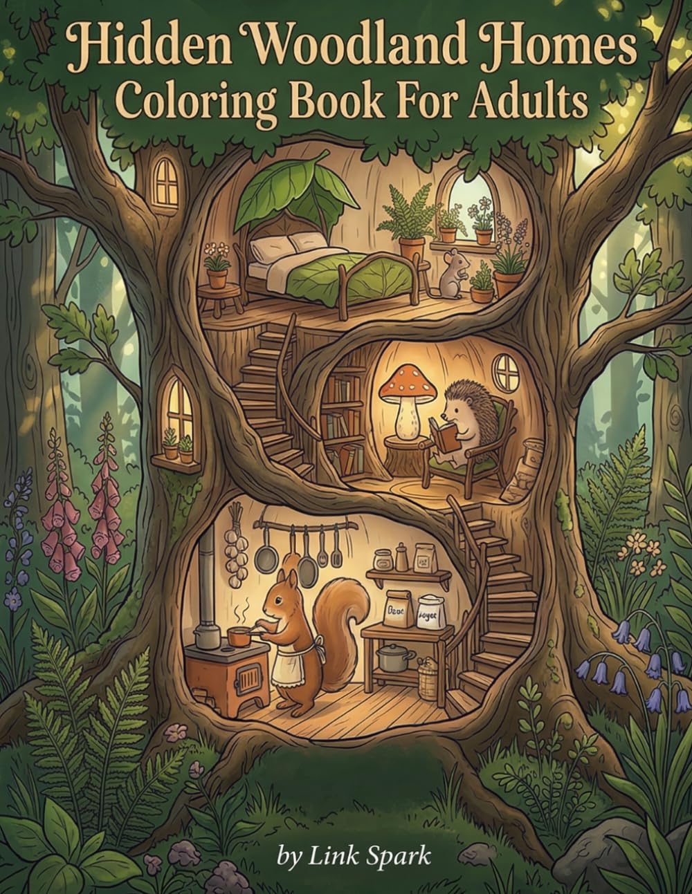 Hidden Woodland Homes Coloring Book For Adults: Cottagecore Forest Coloring Pages with Whimsical Woodland Scenes for Relaxation and Stress Relief