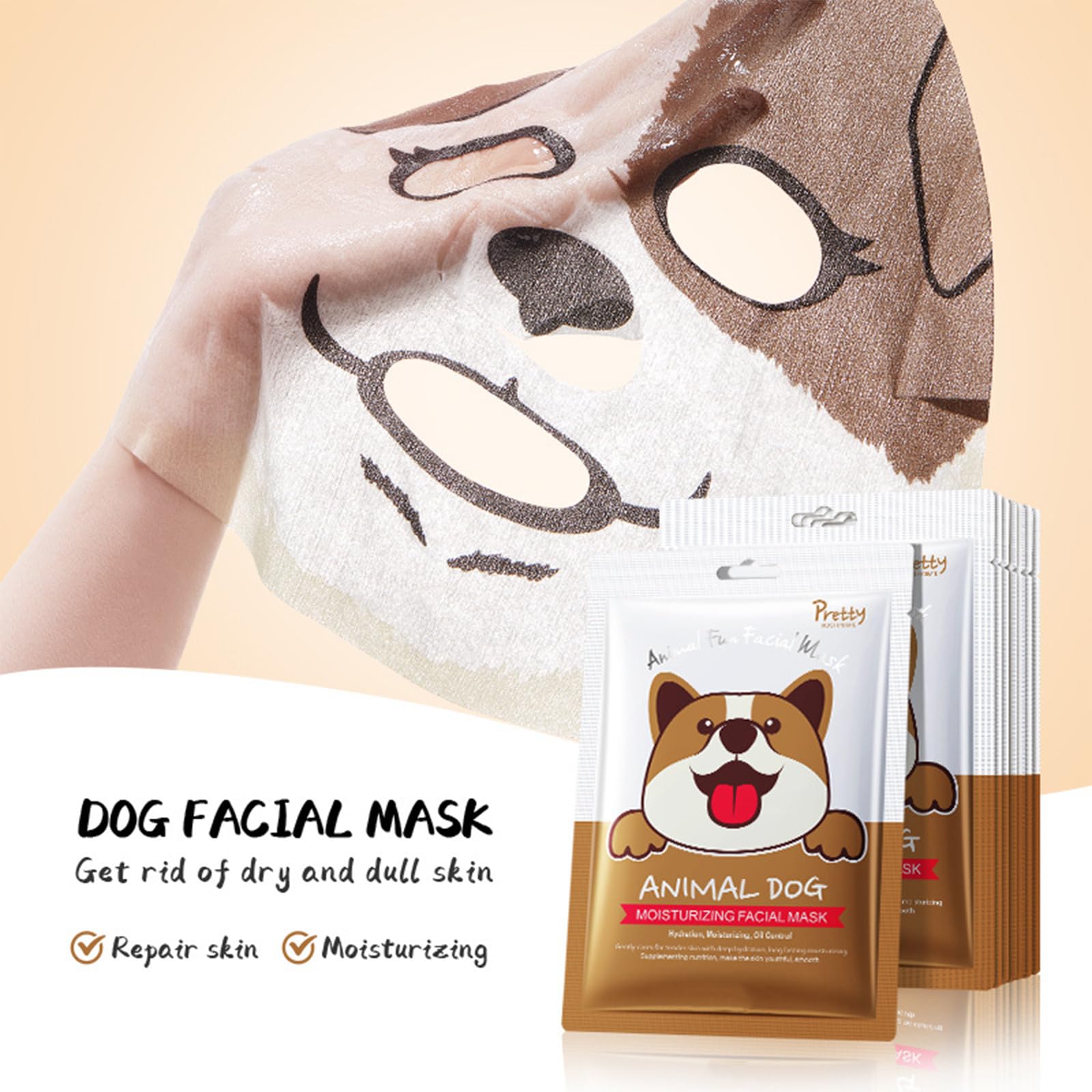 Animal Face Mask Set, Fun Printed Sheet Masks for Women & Girls, Hydrating, Brightening, Soothing, Panda, Tiger, Dog Designs - Image 2