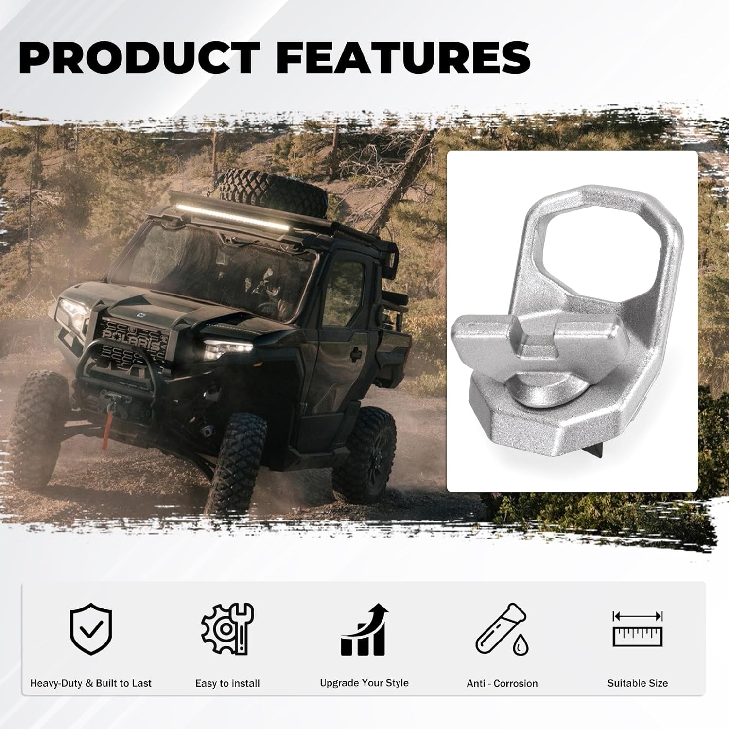 Lock and Ride Max D-Rings for Polaris Xpedition Ranger 1500 XD 2026 2024 2025 Northstar Crew Premium Ulimate ADV XP 5 Replacement# 2889620 2890894, Set of 2 (Silver)