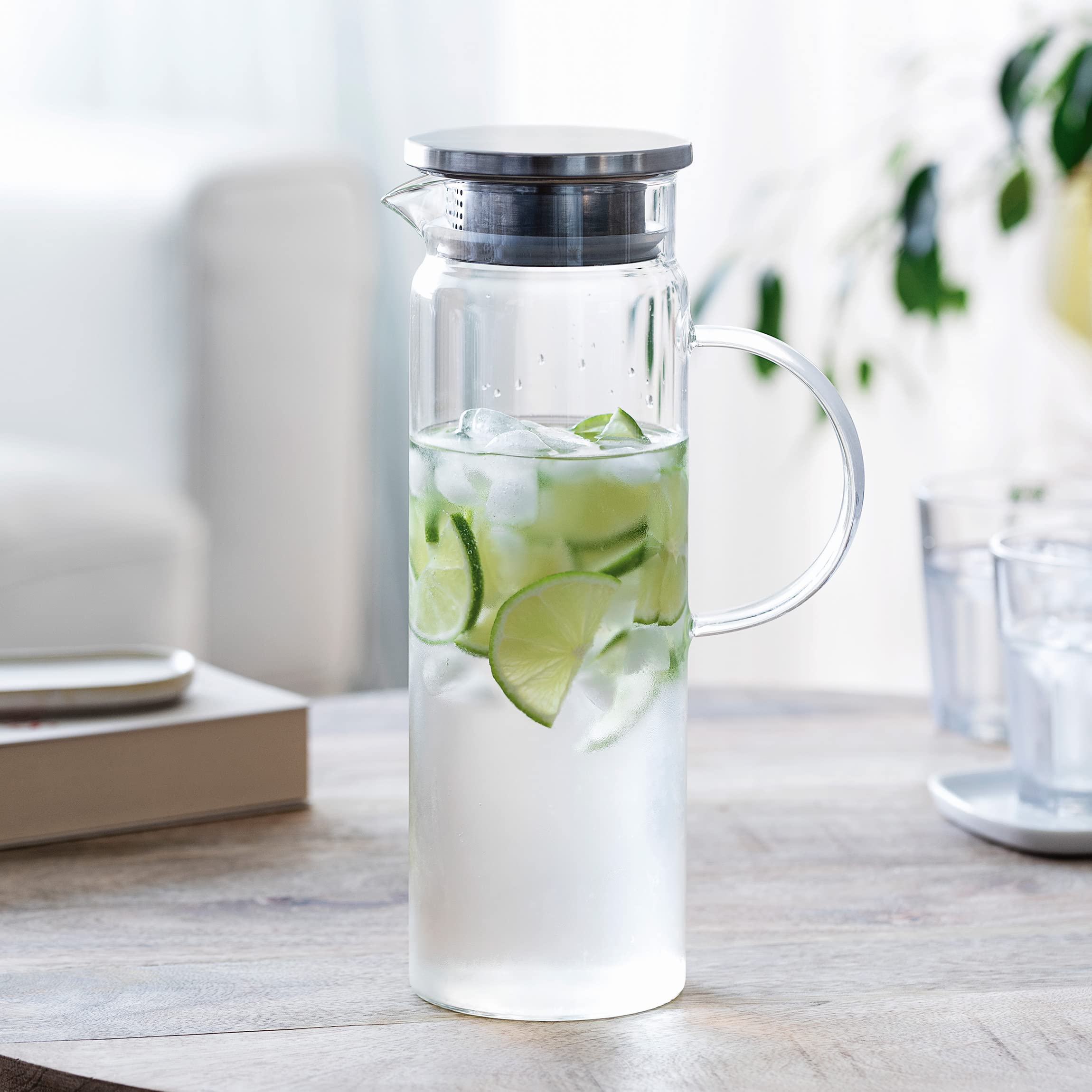 LACOR - 61952 - Borosilicate Glass - Stainless Steel lid - Filter Strainer - Perfect for Water, Lemonade, iced Coffee, Tea - Dishwasher Safe - 1.7 l