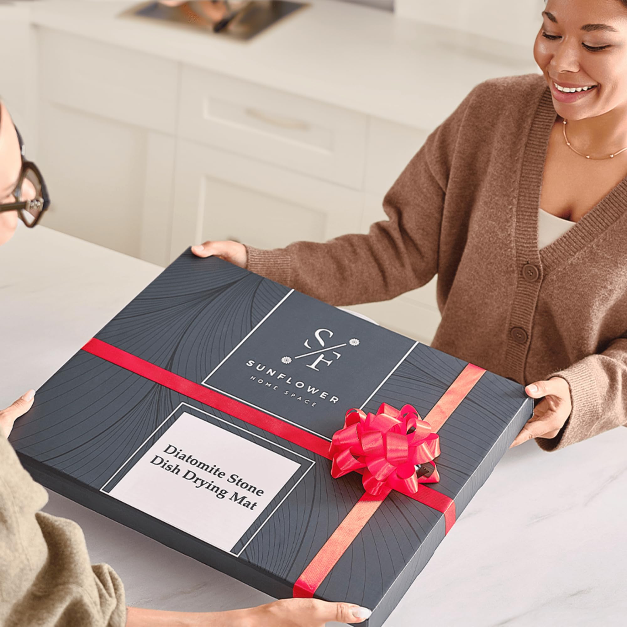 Double-Sided Stone Drying Mat for Kitchen Counter – 3-Pcs Set Dish Drying Mat with Food Bee Wraps – Natural Diatomaceous Earth Stone Mat (White Marble, 19.7