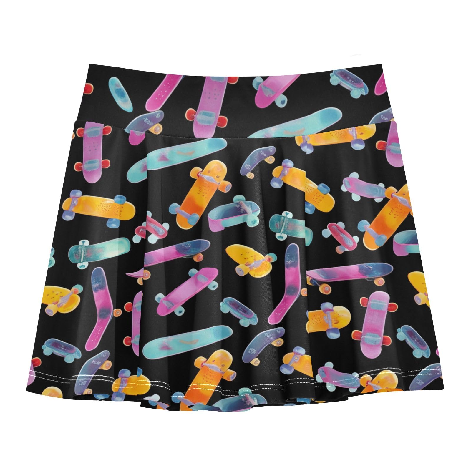 CHIFIGNO Cute Skateboards Black Little Girls Tennis Skirts High Waisted Sport Athletic Skorts Kids Golf Skort with Shorts Size 11-12
