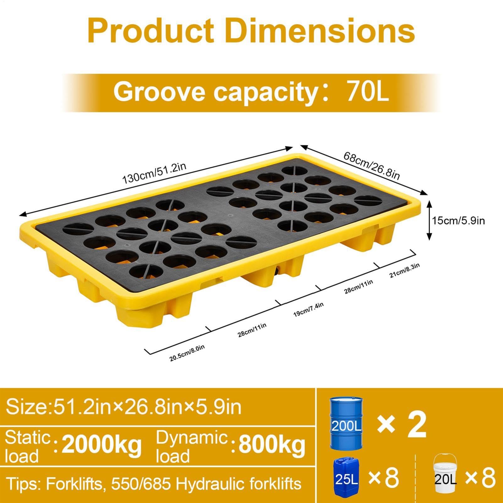 Auslaufsichere Auffangwanne Modular Mit Ablauf, 30 Gallonen, 5000 Lbs Tragkraft, Spill Containment Plattform Aus HDPE, Stapelbar, Für Industrie, Lager & Labor, Ideal Zur Lagerung Von Öl & Chemikalien