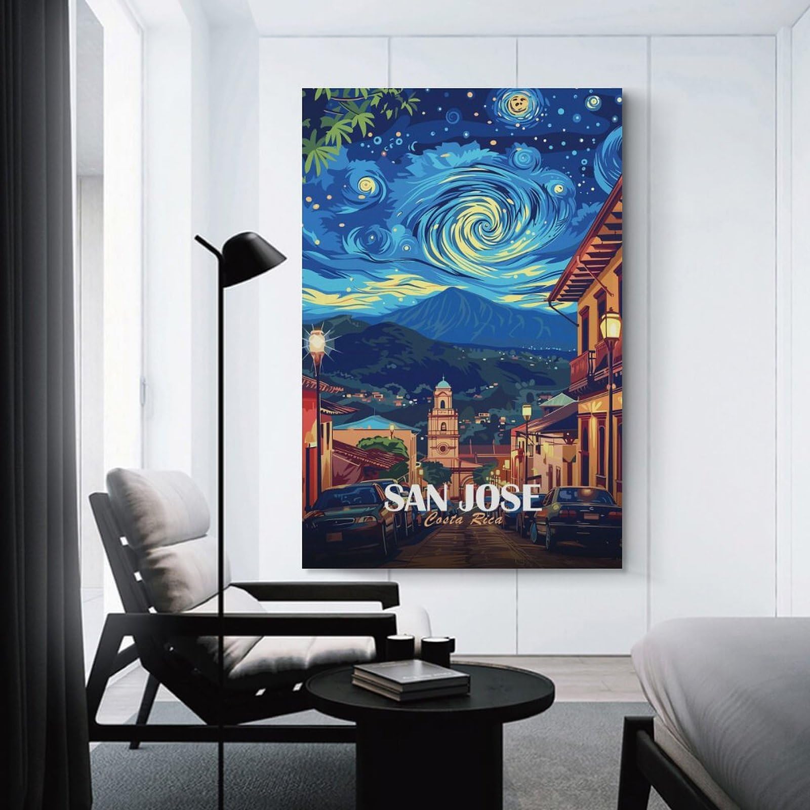 Junmoney San Jose Costa Rica Nightscape Art Hanging Wall Art 20x30inch(50x75cm), for Front Hall, Corridor Or Welcome Spaces, Wall Decor to Refresh Empty Corners