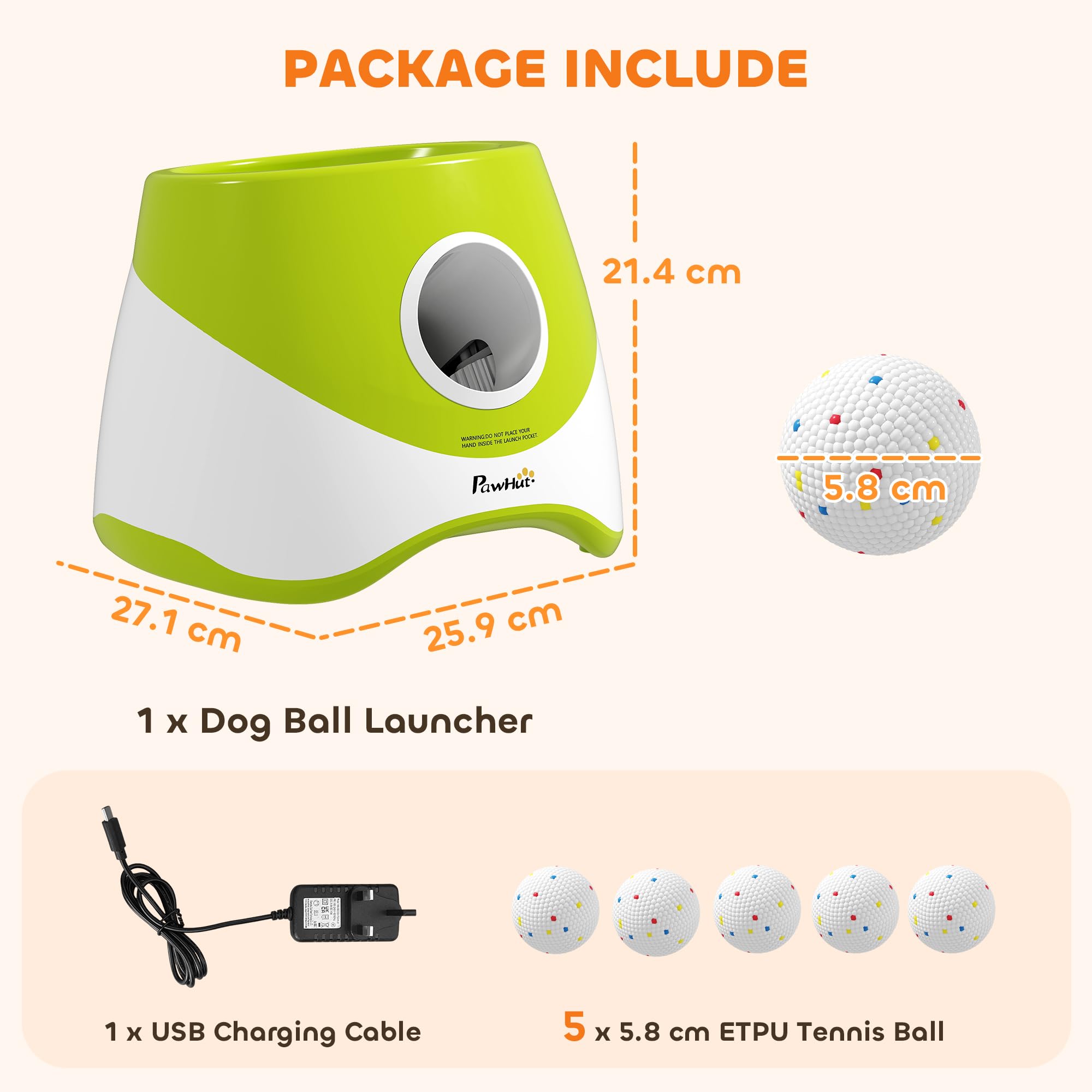 Lanzador automático de Pelotas para Perros PawHut con 5 Pelotas de Tenis ETPU, Lanzador de Pelotas para Perros con 3 ajustes de Distancia (6 m/10 m/14 m), Juguete Interactivo para Interior y Exterior
