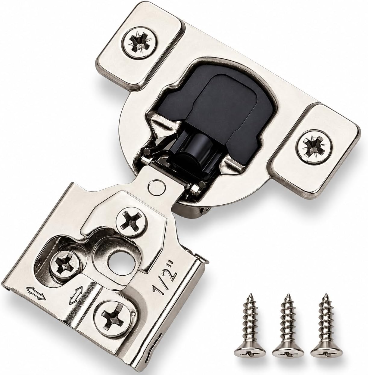 Decobasics 10 Pack Soft Close Cabinet Hinges – 1/2" Overlay for Kitchen Cabinet Doors, Slow Self-Closing Concealed Hidden Hinges for Face Frame –Stainless Steel, 3-Way Adjustable & Quiet Close Damper