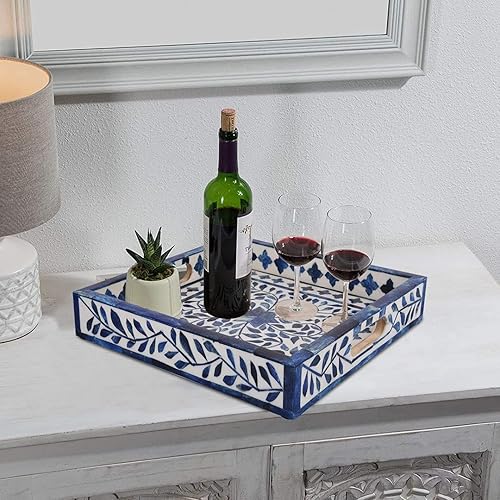 Miniatura 3 de Handicrafts Home Alhambra Medio - Bandejas decorativas inspiradas en el patrón medio de 12 x 12 pulgadas, centro de mesa elegante azul, bandeja