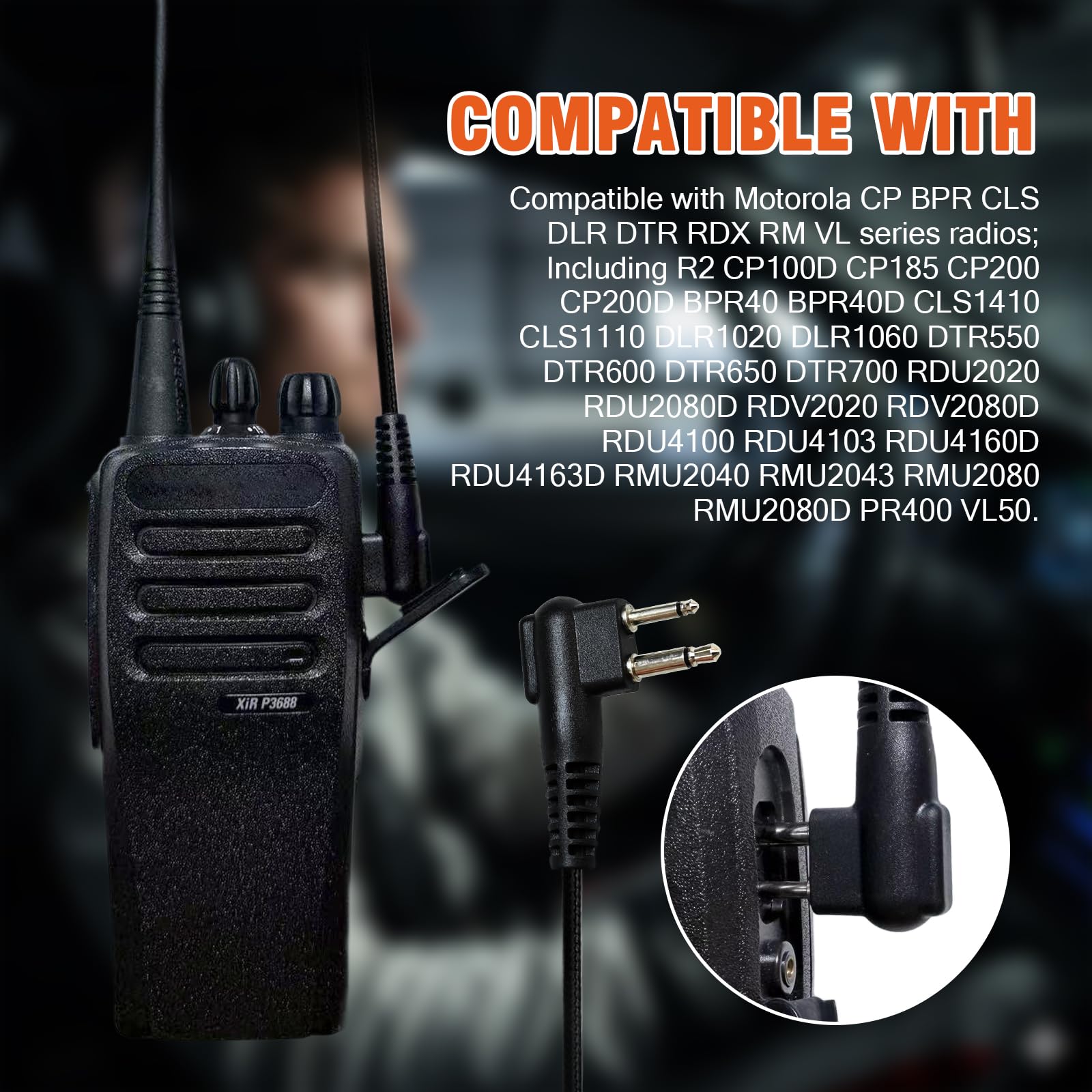 Casque anti-bruit pour talkie-walkie avec micro PTT Boom pour Motorola Radio 2 broches CLS 1110 1410 CP200 CP185 CP100D DLR 1060 (grand cache-oreilles) (simple côté)