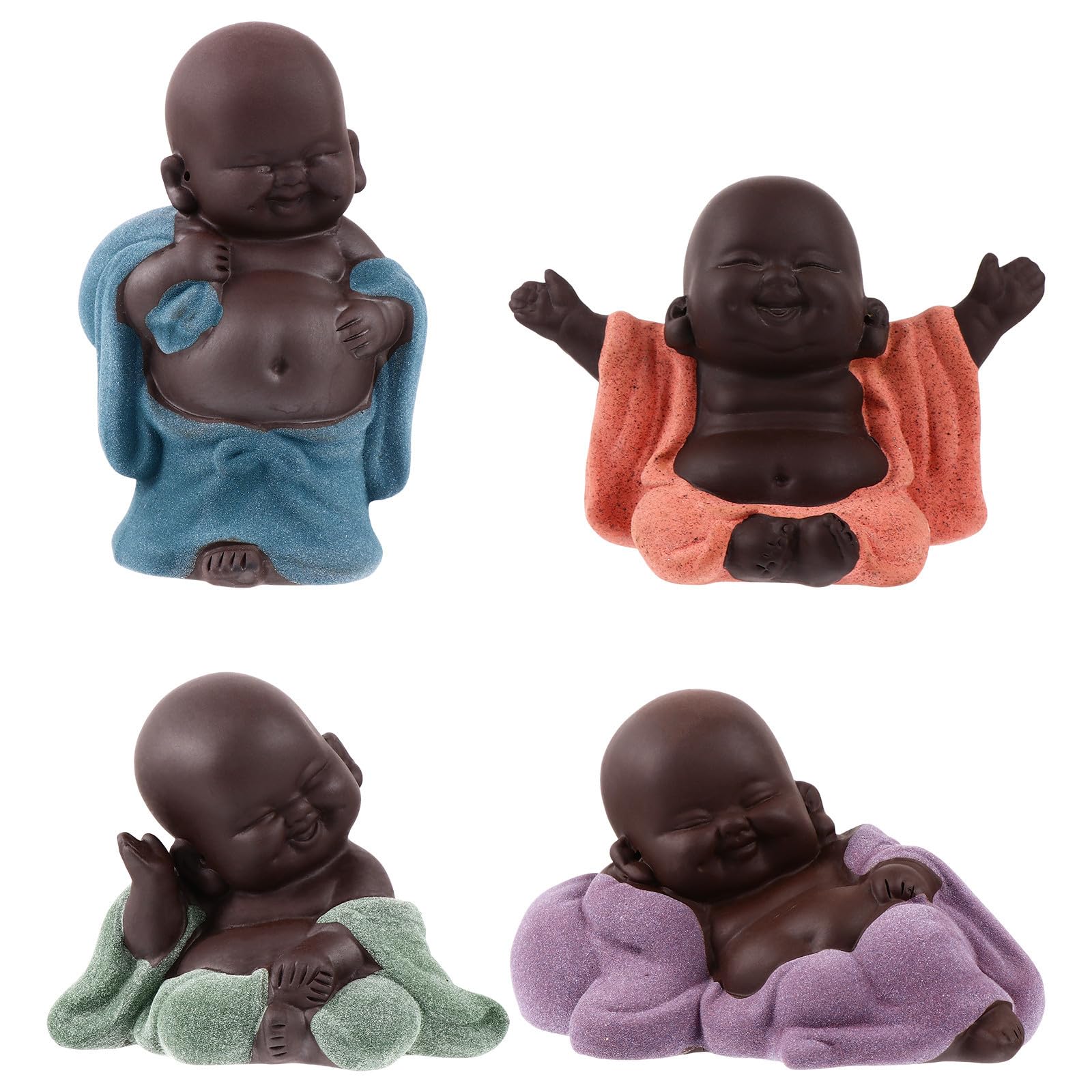 Figurines Bouddha Maitreya en coffret de 4 pièces à offrir pour les amateurs de thé zen