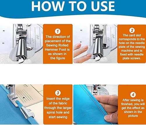 Miniatura 3 de 8 pies de dobladillo enrollado para coser, 0.118 in - 0.394 in, 8 tamaños de pie ancho de dobladillo enrollado, prensatelas para máquina de coser,