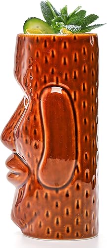 Miniatura 3 de ZEAYEA Juego de 4 tazas Tiki, tazas grandes de cerámica hawaiana para cóctel, Tiki Bar profesional hawaiano fiesta barware, apto para lavavajillas