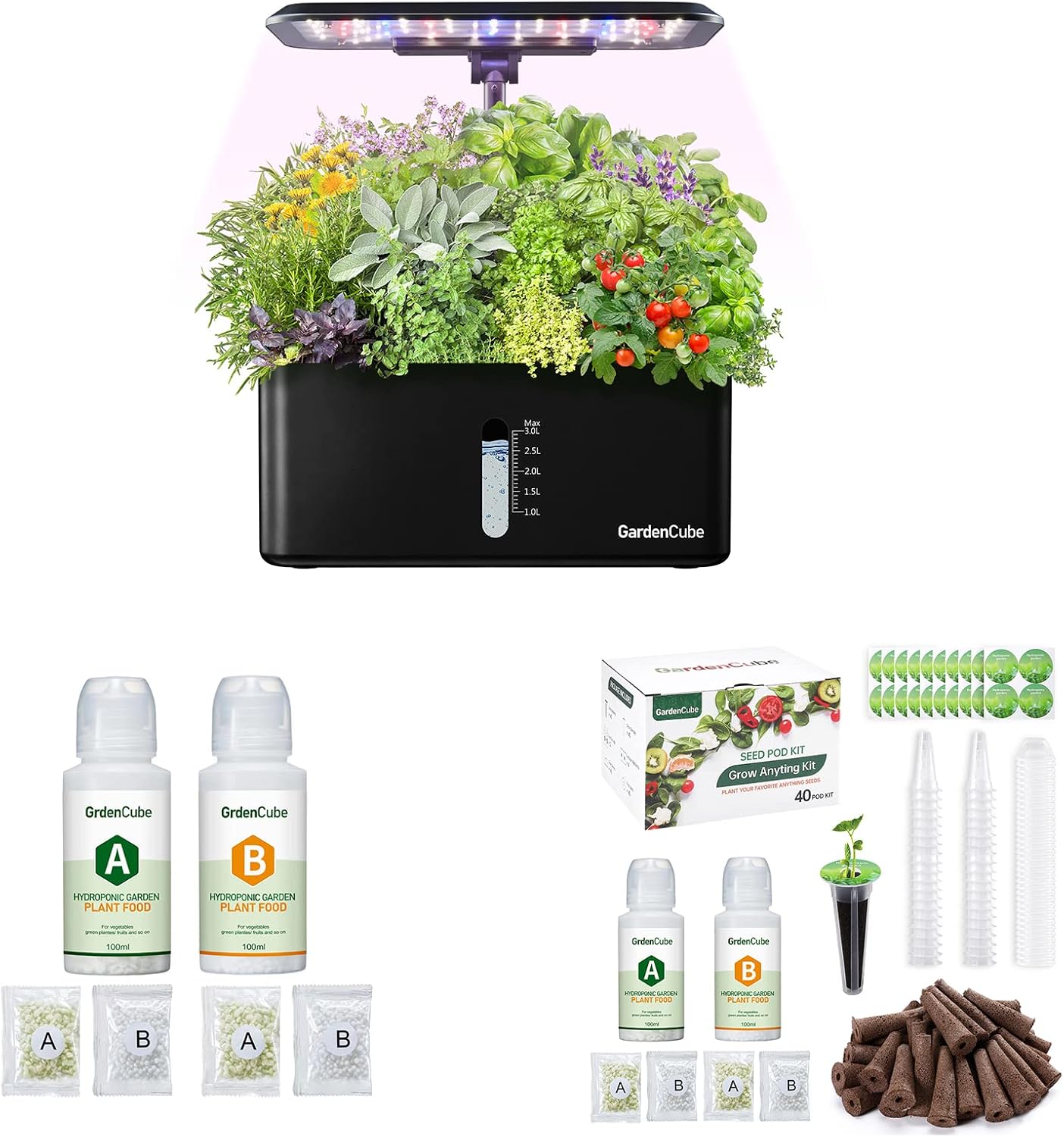 Hydroponics Growing System Indoor Garden: 8 Pods Herb Garden Kit & 166 PCS Seed Pods Kit & 600ml Plant Food Indoor House Plants Hydroponic