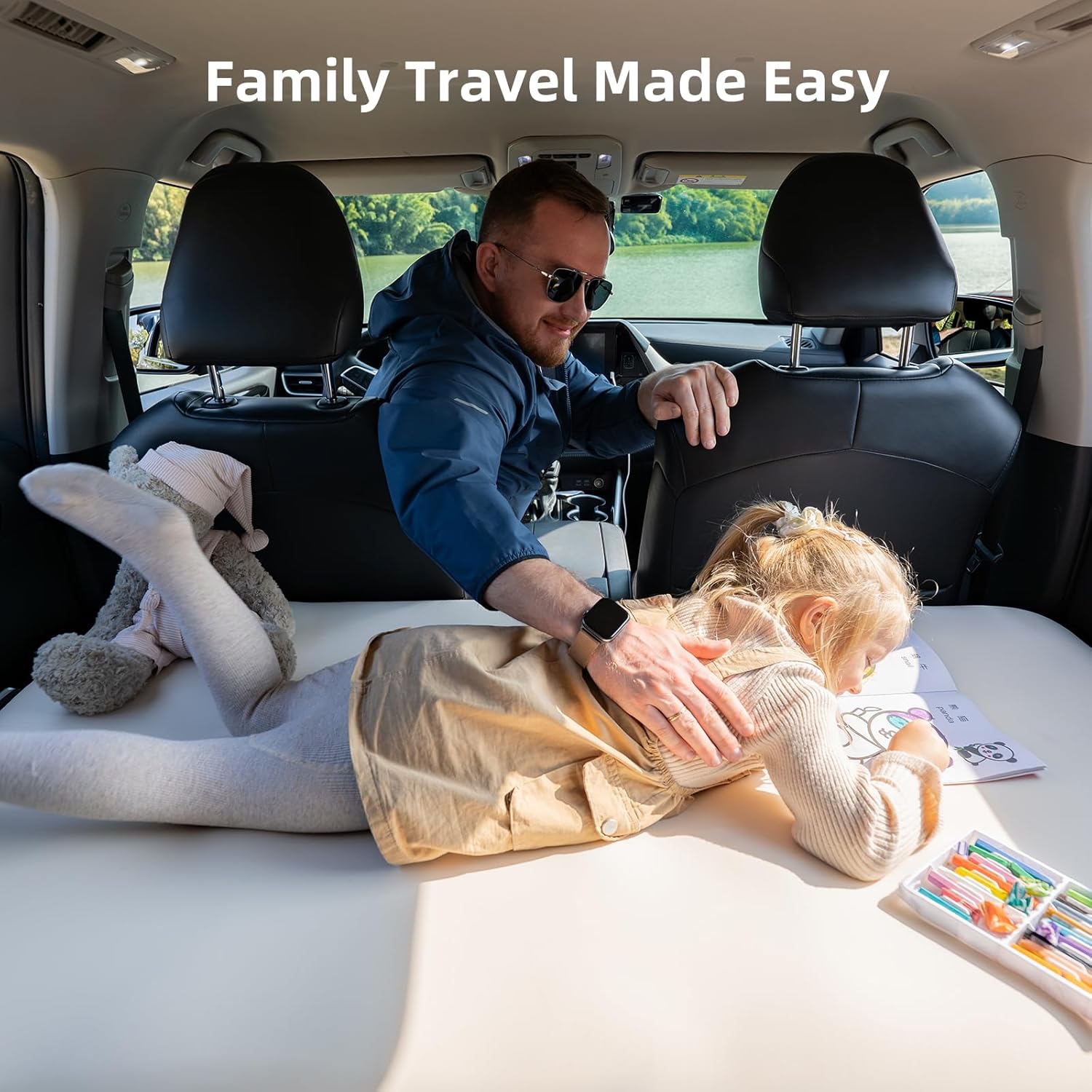 Havnby CozyPad Car Air Foam Mattress for Toyota Highlander Second Row, Custom Fit Inflatable Back Seat Bed with Built-in Pump, TPU Layer, Foam Cushion Support for Kids, Pets and Adults