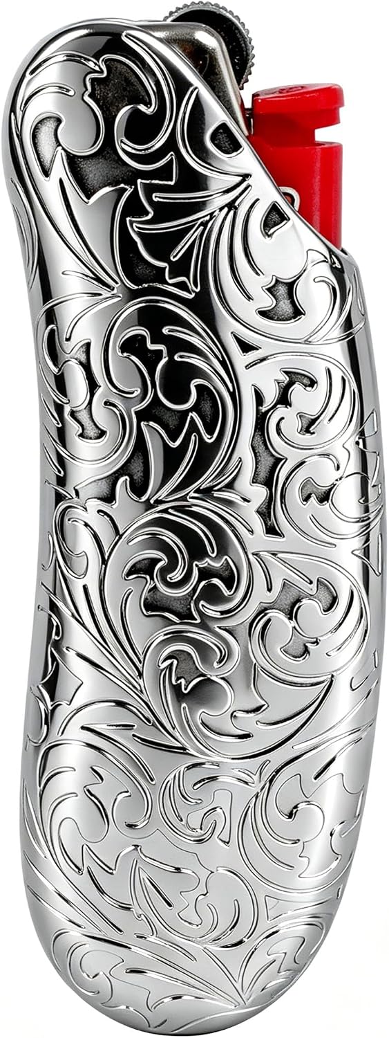 HUMWE Vintage Metal Lighter Case Sleeve Cover Holder with Hollow Pattern Design for BIC Full Size Lighter Type J6