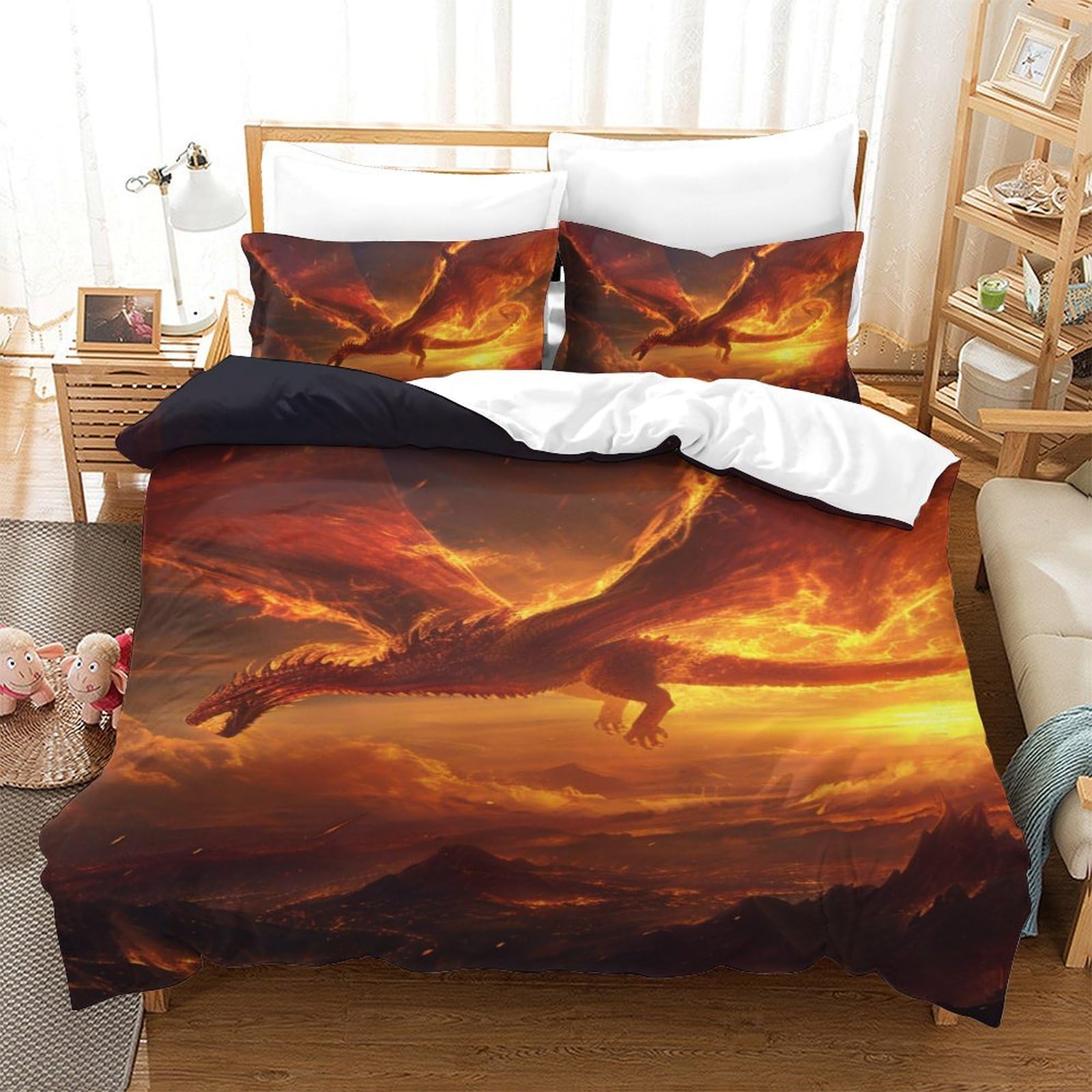 Ptérosaure de feu parure de lit 3 pièces le cadeau idéal pour chambre d'enfant