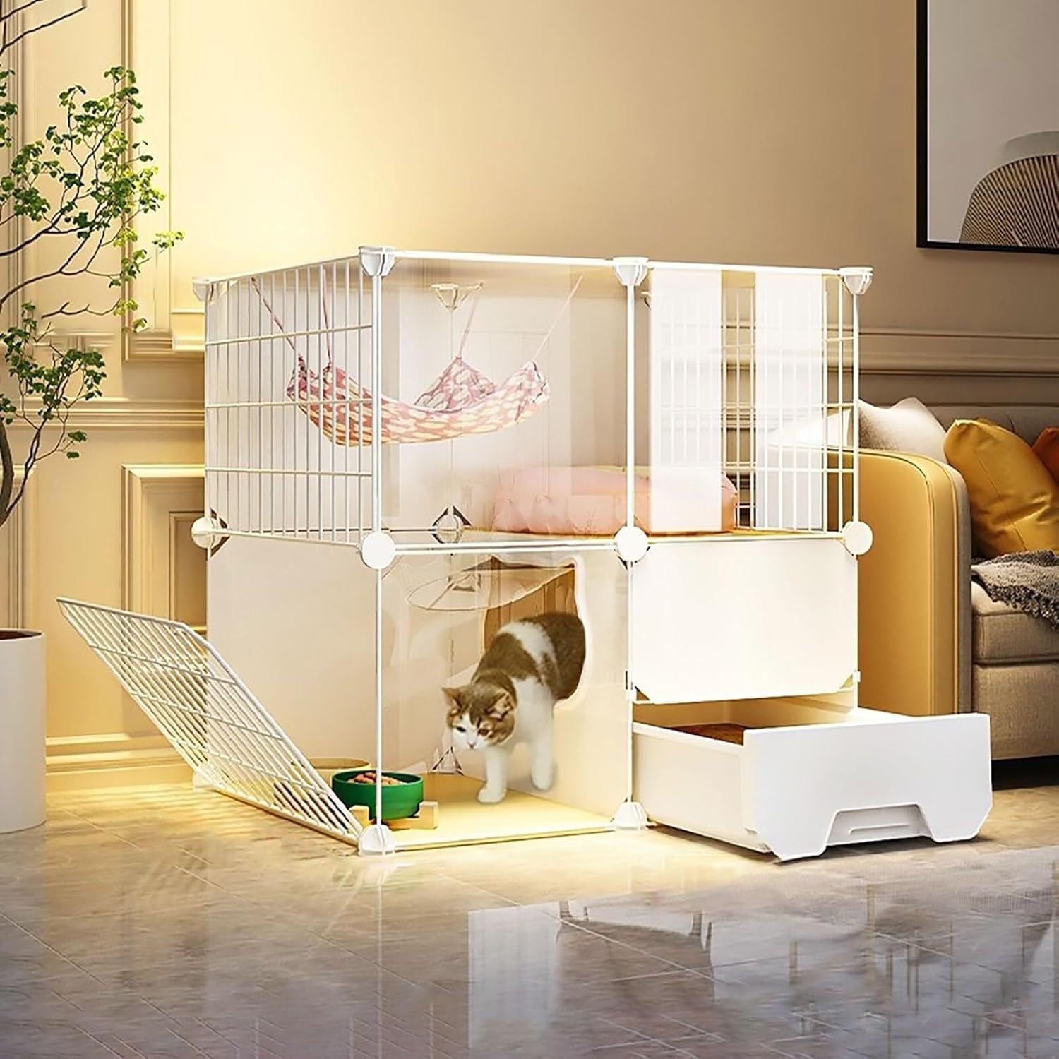 Cat Cage Playpen with Ladder, Litter Box, Nest & Bowl – Large Indoor Exercise Space for 1-2 Cats, Detachable Metal Crate (Size : 107x47x107cm-A)(72x37x72cm)