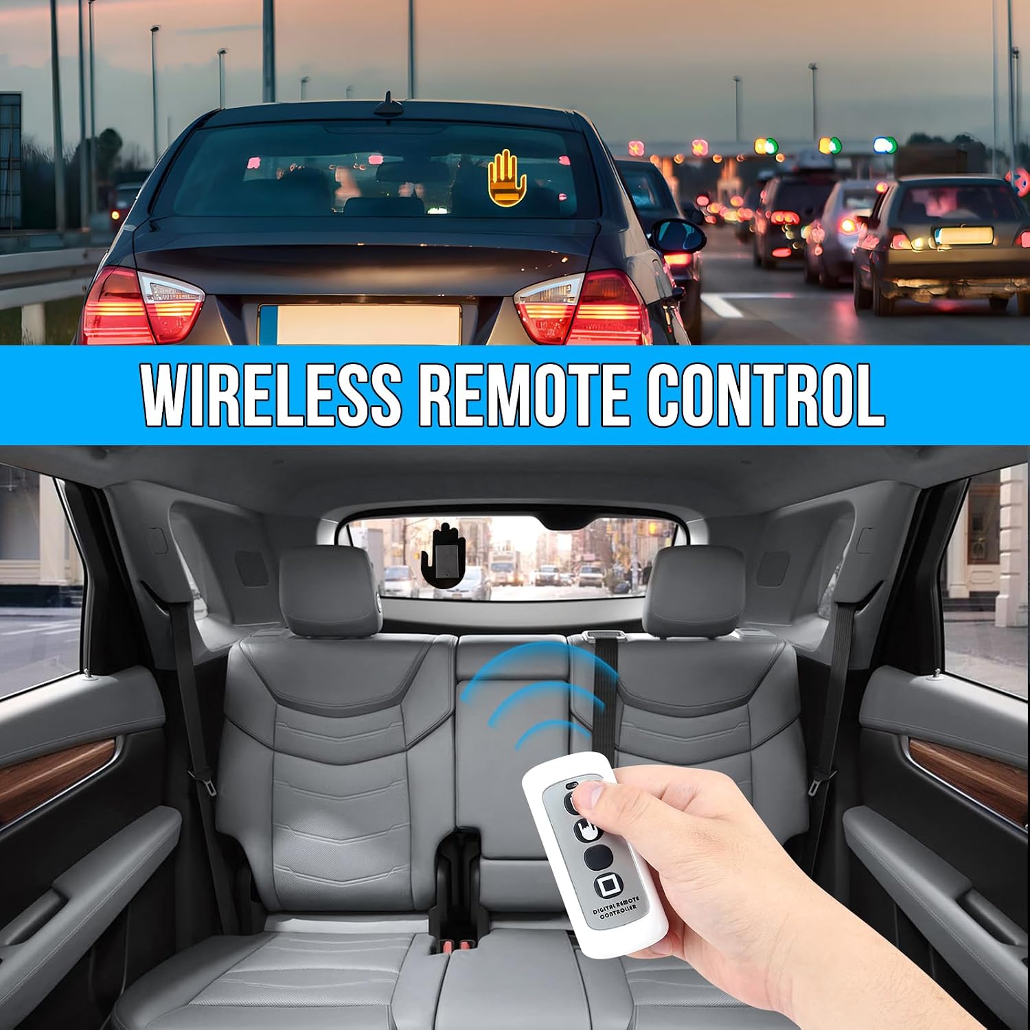 Hand Gesture Light for Car - Finger Light with Remote,3 Mode Road Rage Car Led Sign,Funny Car Accessories, Ideal Gift for Drivers