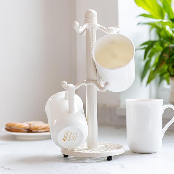 KitchenCraft Traditional-Style Cast Iron Mug Tree Stand, Cream, 35.5 cm