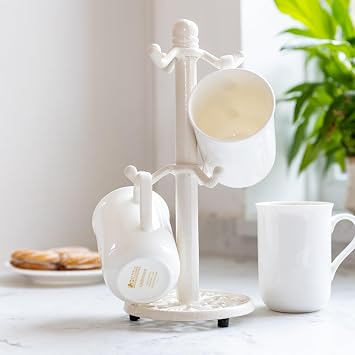 KitchenCraft Traditional-Style Cast Iron Mug Tree Stand, Cream, 35.5 cm