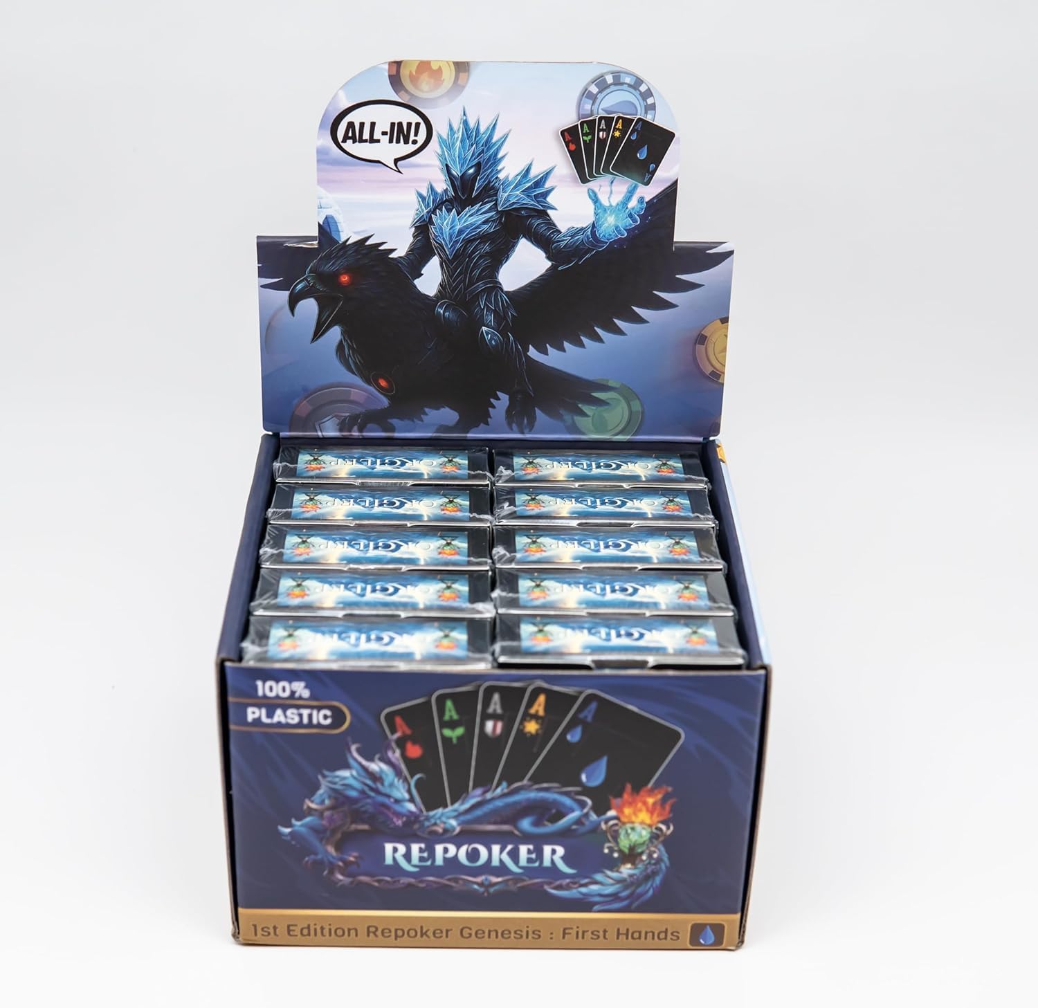 Premium Poker (White and Black Edition) – 10-Deck Display Box | 100% Plastic | 65-Card Decks | 1st Edition Genesis: First Hands | Waterproof & Durable | Ideal for Stores, Gifts & Game Rooms