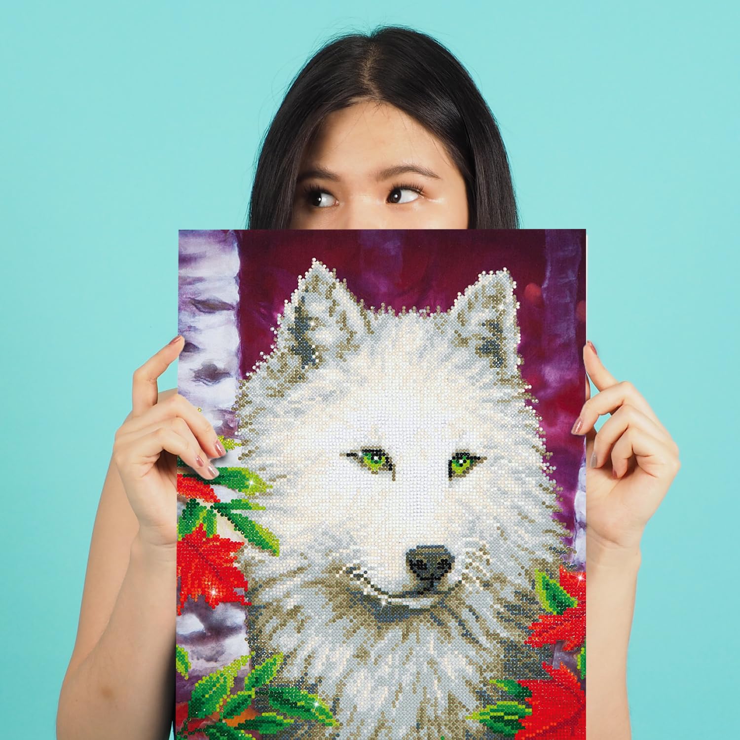 DIAMOND DOTZ DD7.007 - Original 5D Diamond Painting Set Weißer Wolf, Kreativset mit 13.808 Diamant Mosaiksteinen, Malset ca. 46 x 36 cm, DIY Komplettset für Erwachsene und Kinder ab 8 Jahren