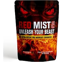 Boditronics RED Mist V4 375g Pre Workout Supplement with Citrulline Malate, Beta Alanine, Taurine, L-Arginine AKG, Creatine HCl, L-Tyrosine, Caffeine and Pine Bark Extract |Pre-Workout Powder