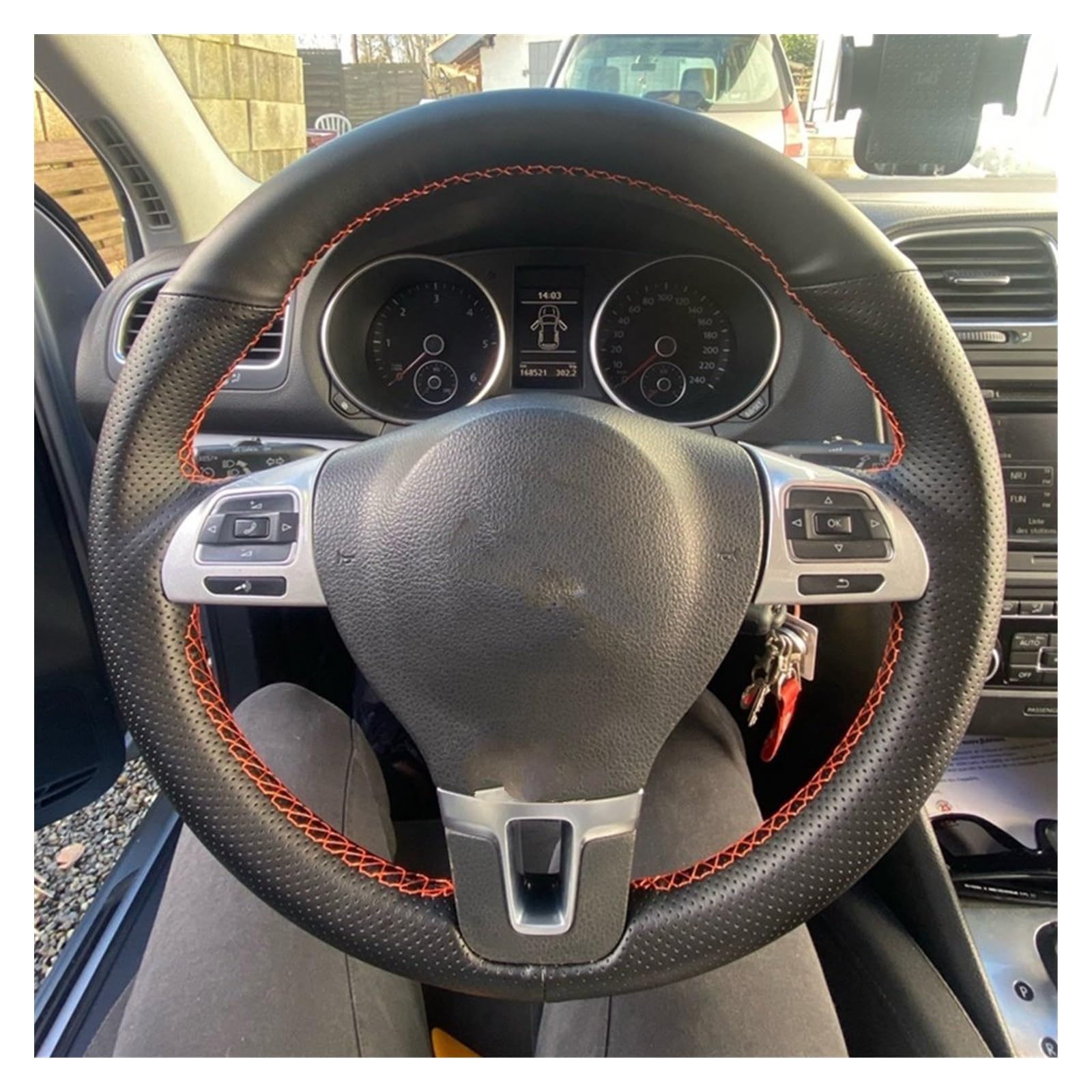 Housse Volant Couverture Volant Voiture Cuir Artificiel Bricolage Pour VW Pour Golf Pour Tiguan Pour Passat Pour B7 Pour CC Protege Volant (Couleur : Light Blue Thread)