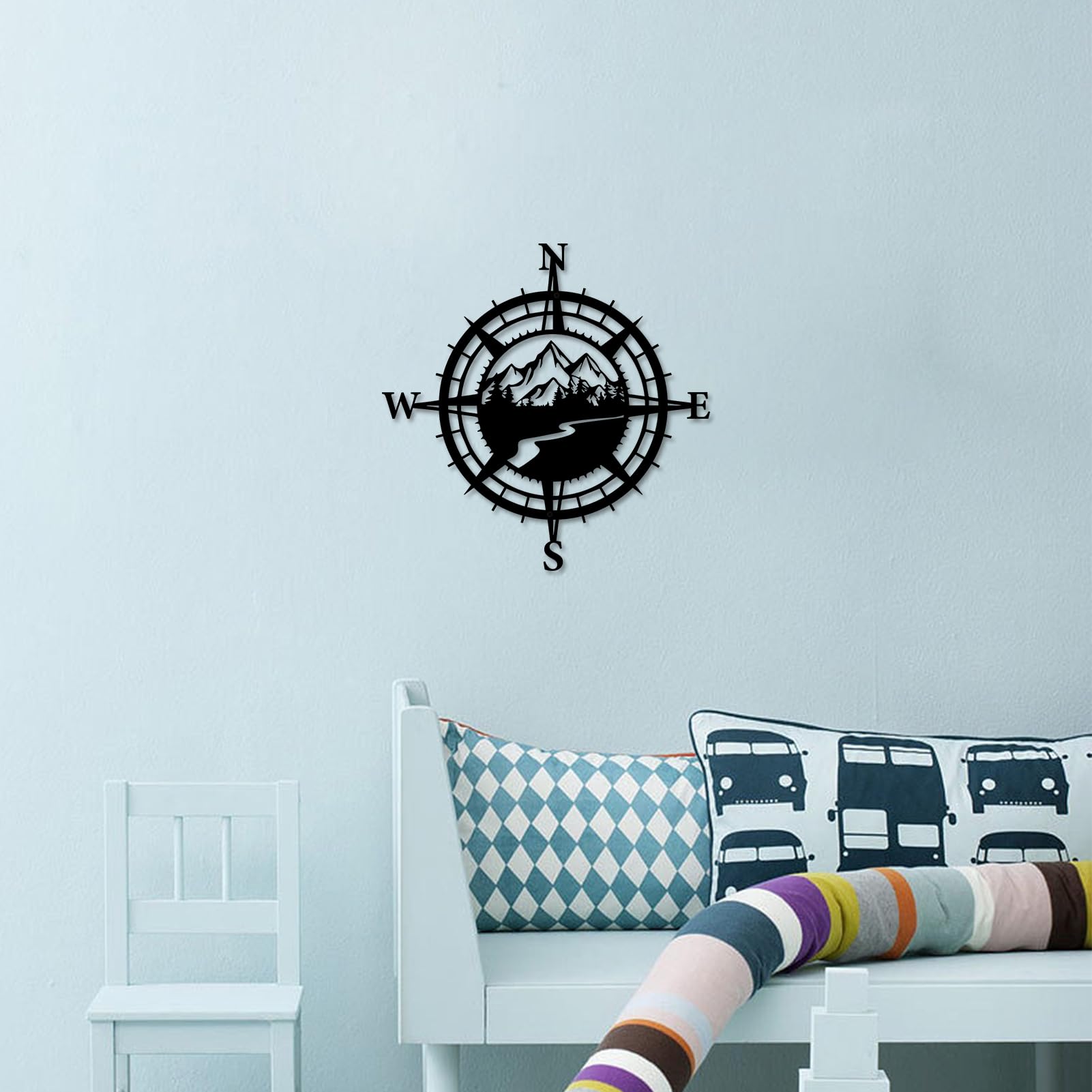 Resama Boussole nautique en métal noir pour décoration murale d'intérieur ou d'extérieur, idéale pour la plage, les thèmes côtiers