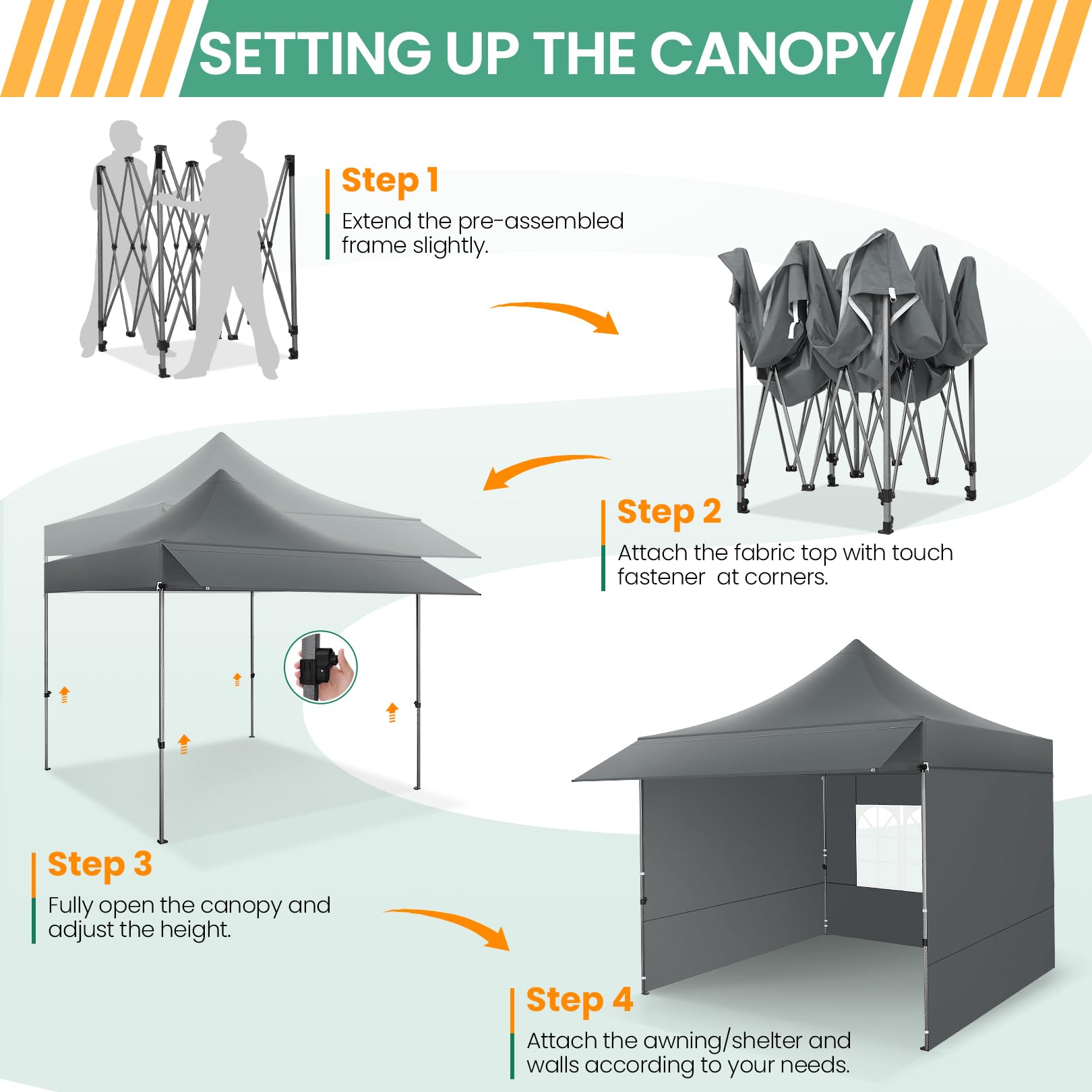 COBIZI - Tienda con Dosel Pop-up de 3 x 3 m con toldo y Paredes Laterales, Carpas comerciales de 3 x 3 m, Impermeable instantánea, Parasol UPF 50+, para Exteriores, Fiestas, mercados (Gris)