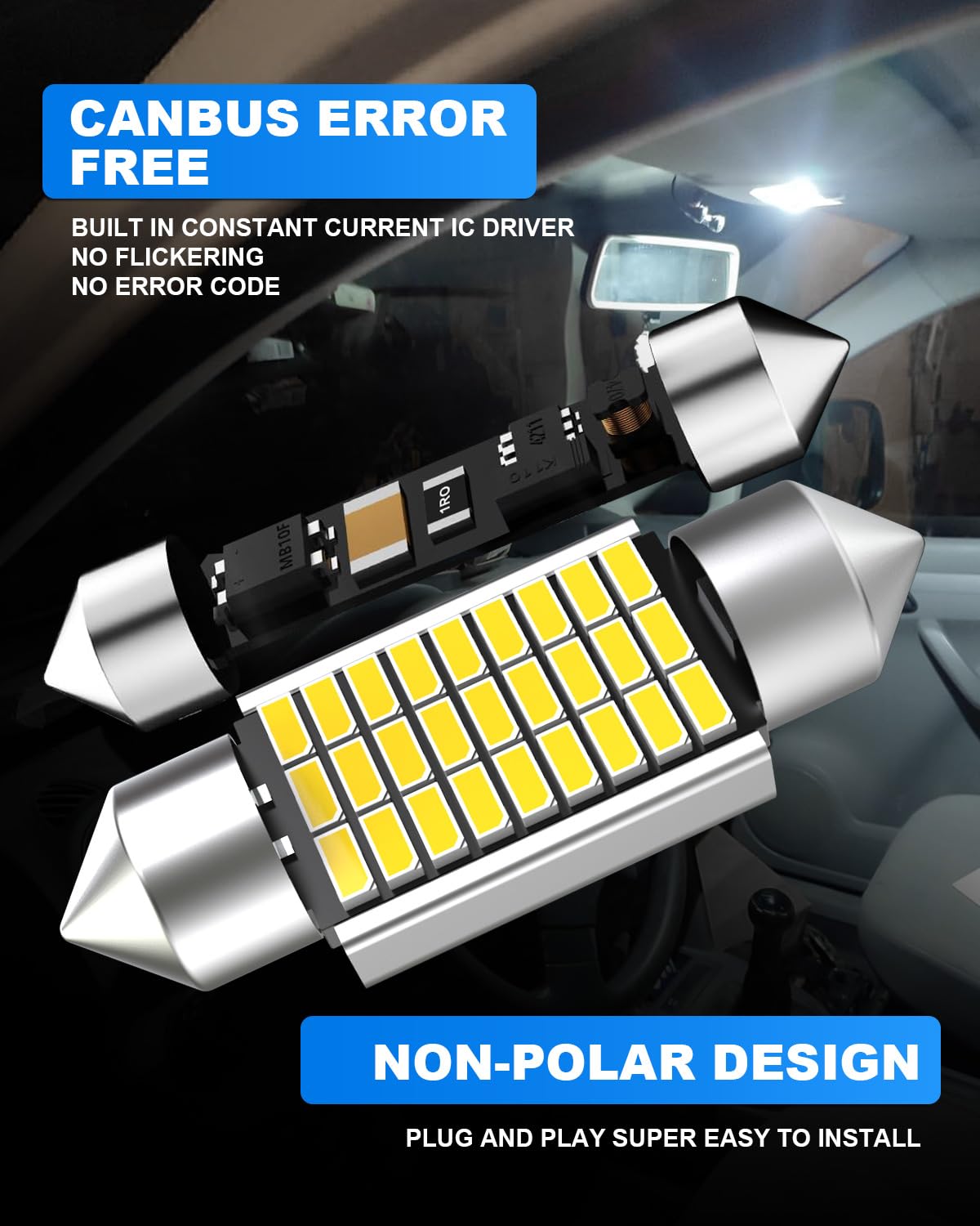 OUSHI Żarówki C5W Festoon LED 36 mm, 1,42 cala, Canbus 12 V, 6000 K, ksenonowe białe super błyszczące 6418, 6461, 6451, oświetlenie wewnętrzne i tablica rejestracyjna bez polaryzacji (zestaw 4 szt.)